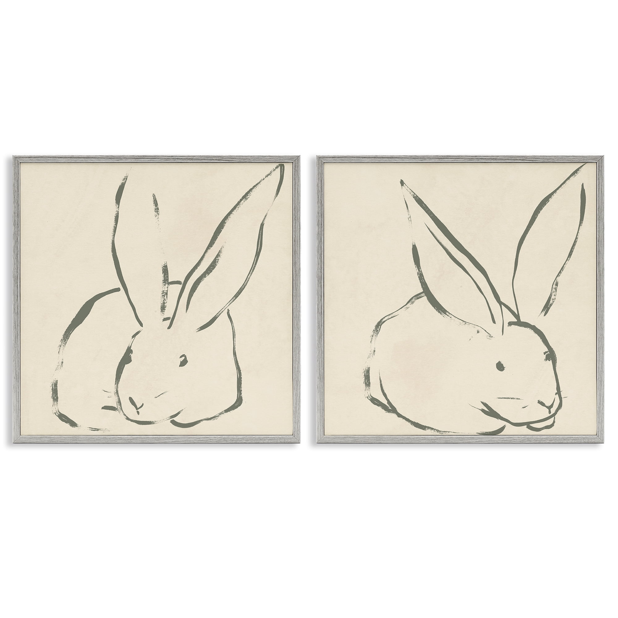 Stupell Industries Minimalist Resting Rabbit Line Drawing Animals Drawing Gray Framed Art Print Wall Art, 24 x 24, Set of 2