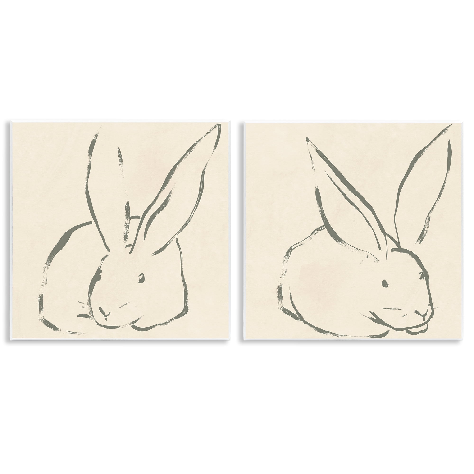 Stupell Industries Minimalist Resting Rabbit Line Drawing Animals Drawing Unframed Art Print Wall Art, 12 x 12, Set of 2