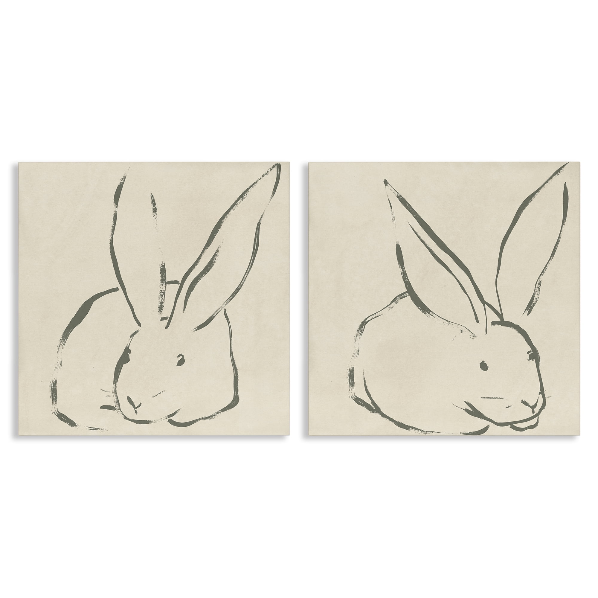 Stupell Industries Minimalist Resting Rabbit Line Drawing Animals Drawing Wrapped Canvas Art Print Wall Art, 17 x 17, Set of 2