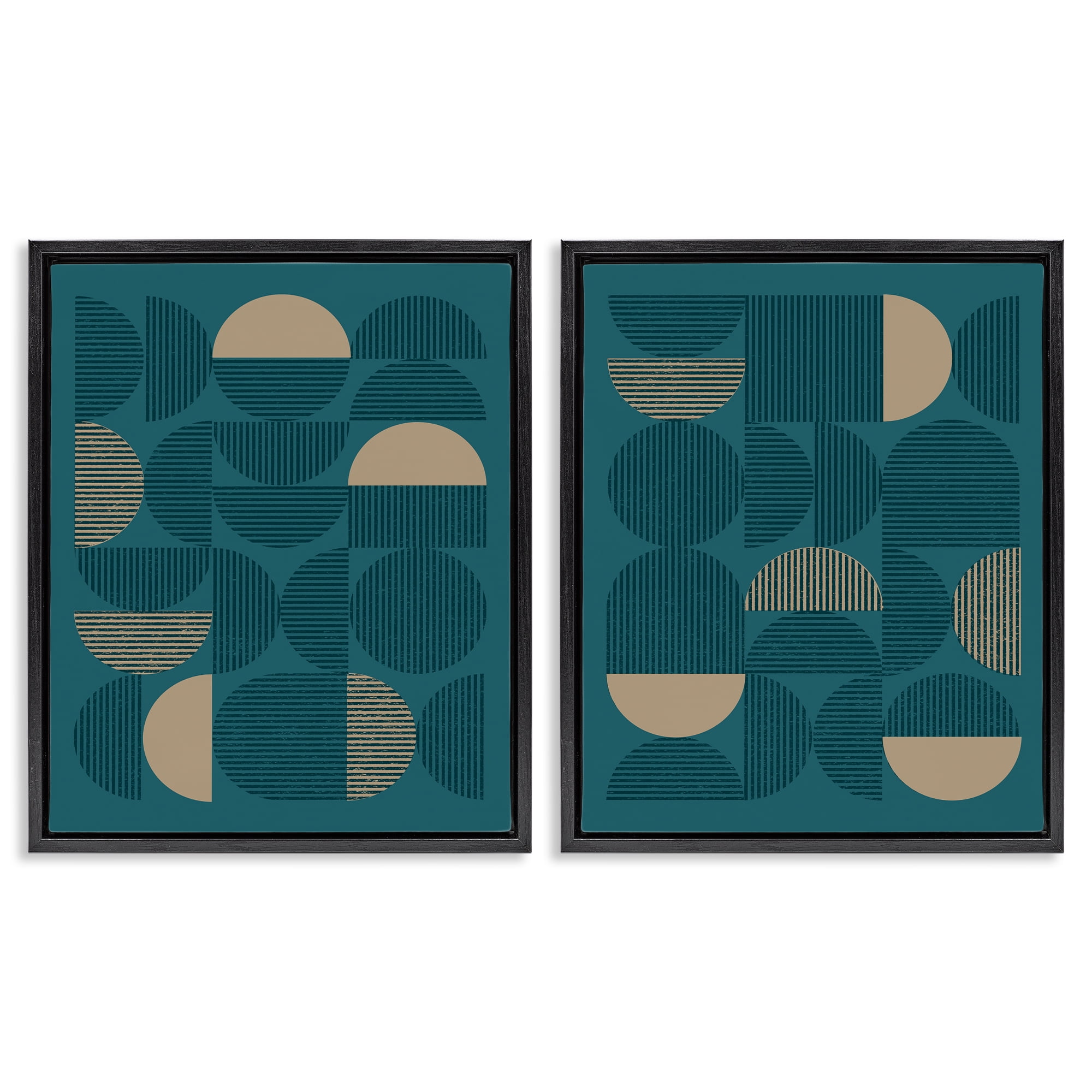 Stupell Industries Minimalist Teal Geometric Abstract Painting Black Floater Framed Canvas Art Print Wall Art, 31 x 25, Set of 2