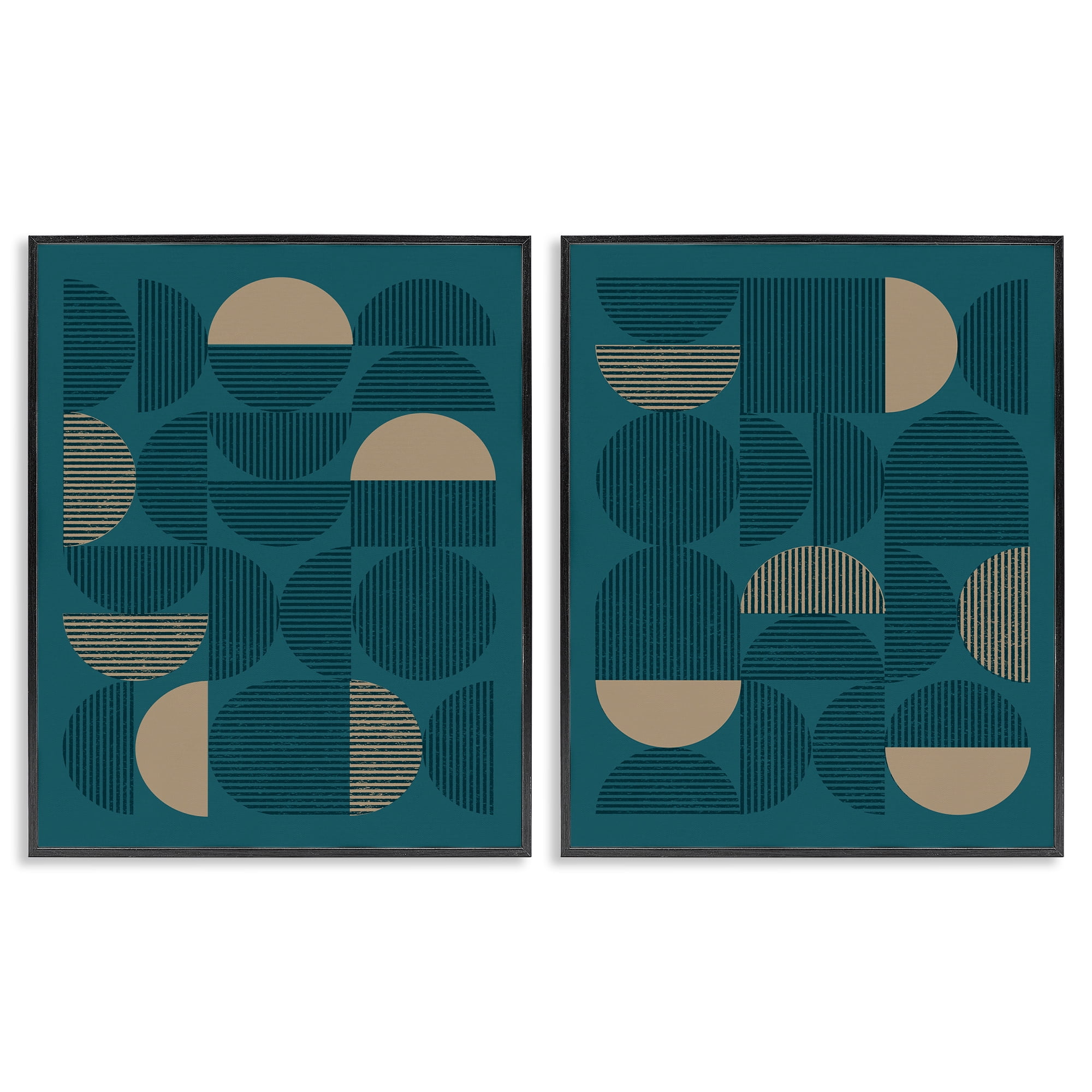 Stupell Industries Minimalist Teal Geometric Abstract Painting Black Framed Art Print Wall Art, 11 x 14, Set of 2