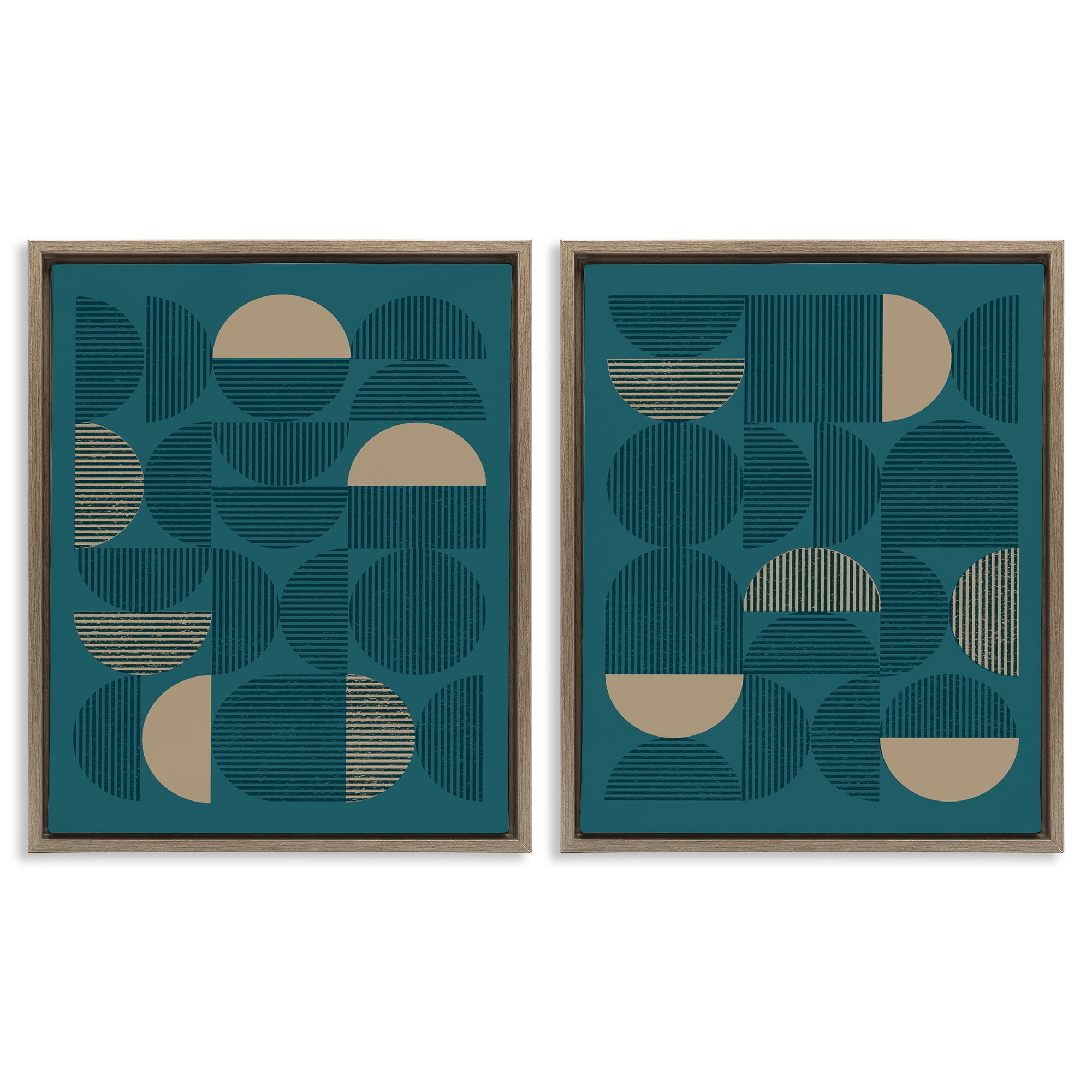 Stupell Industries Minimalist Teal Geometric Abstract Painting Brown Floater Framed Canvas Art Print Wall Art, 31 x 25, Set of 2