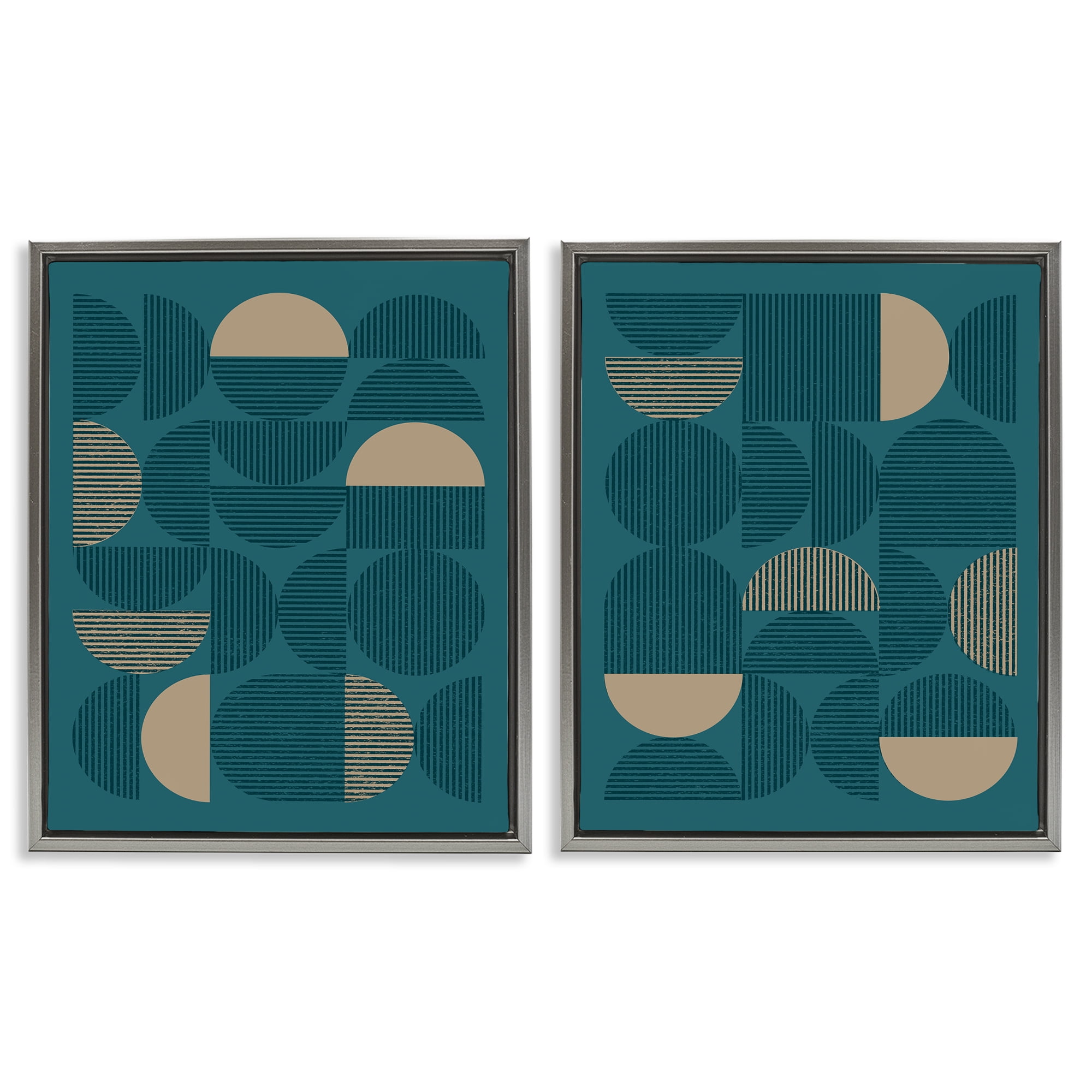 Stupell Industries Minimalist Teal Geometric Abstract Painting Gray Floater Framed Canvas Art Print Wall Art, 17 x 21, Set of 2