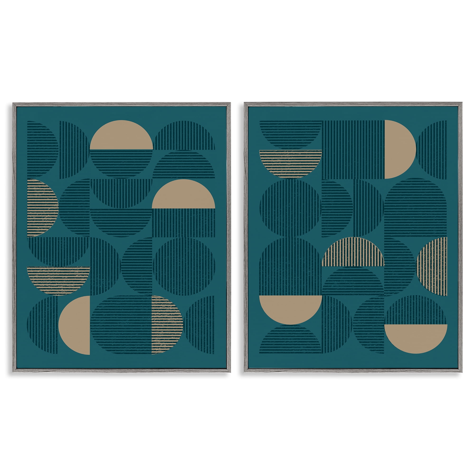 Stupell Industries Minimalist Teal Geometric Abstract Painting Gray Framed Art Print Wall Art, 16 x 20, Set of 2