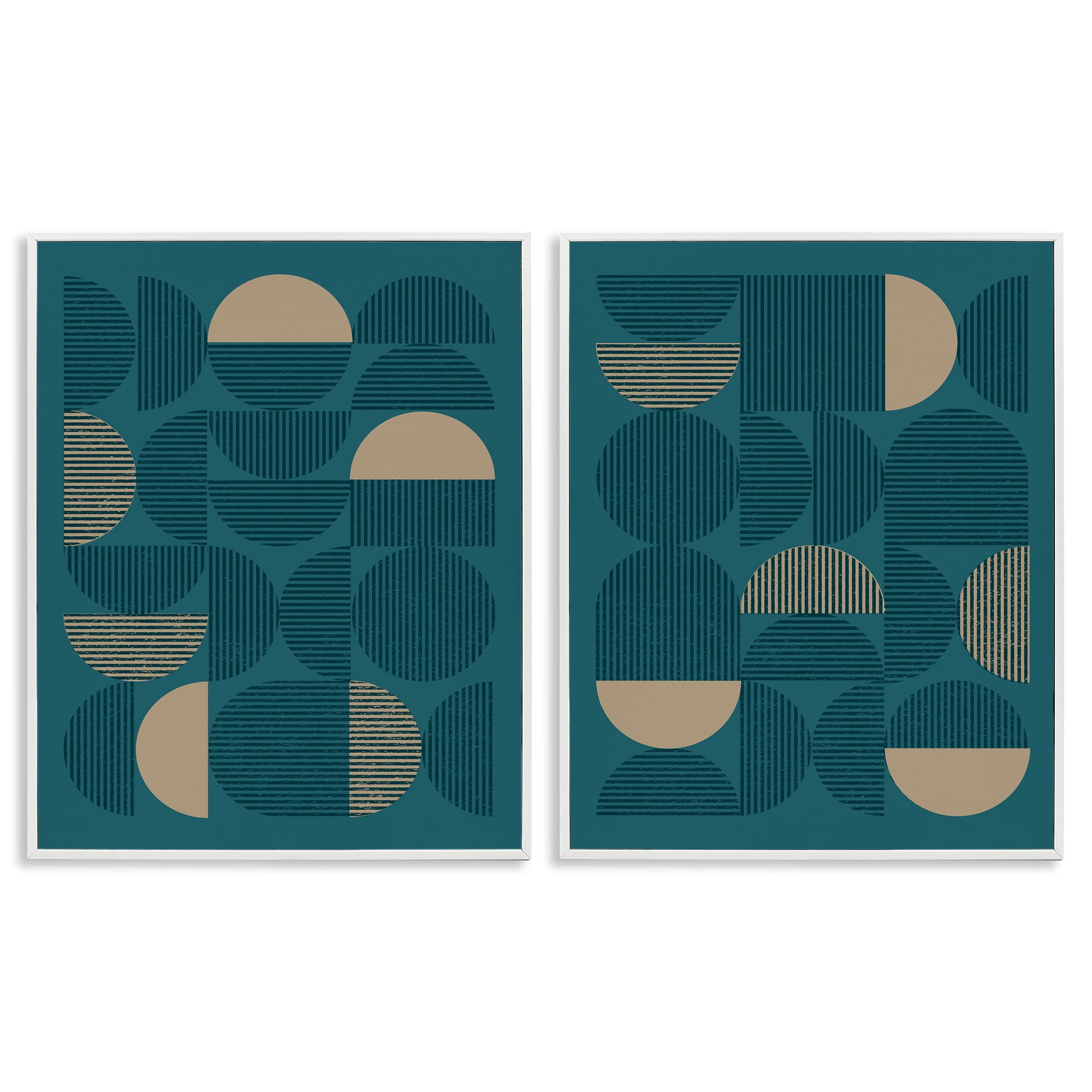Stupell Industries Minimalist Teal Geometric Abstract Painting White Framed Art Print Wall Art, 16 x 20, Set of 2