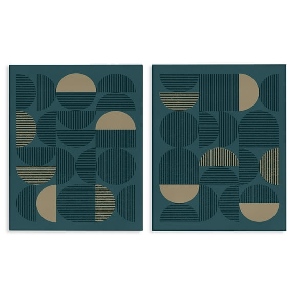 Stupell Industries Minimalist Teal Geometric Abstract Painting Wrapped Canvas Art Print Wall Art, 16 x 20, Set of 2