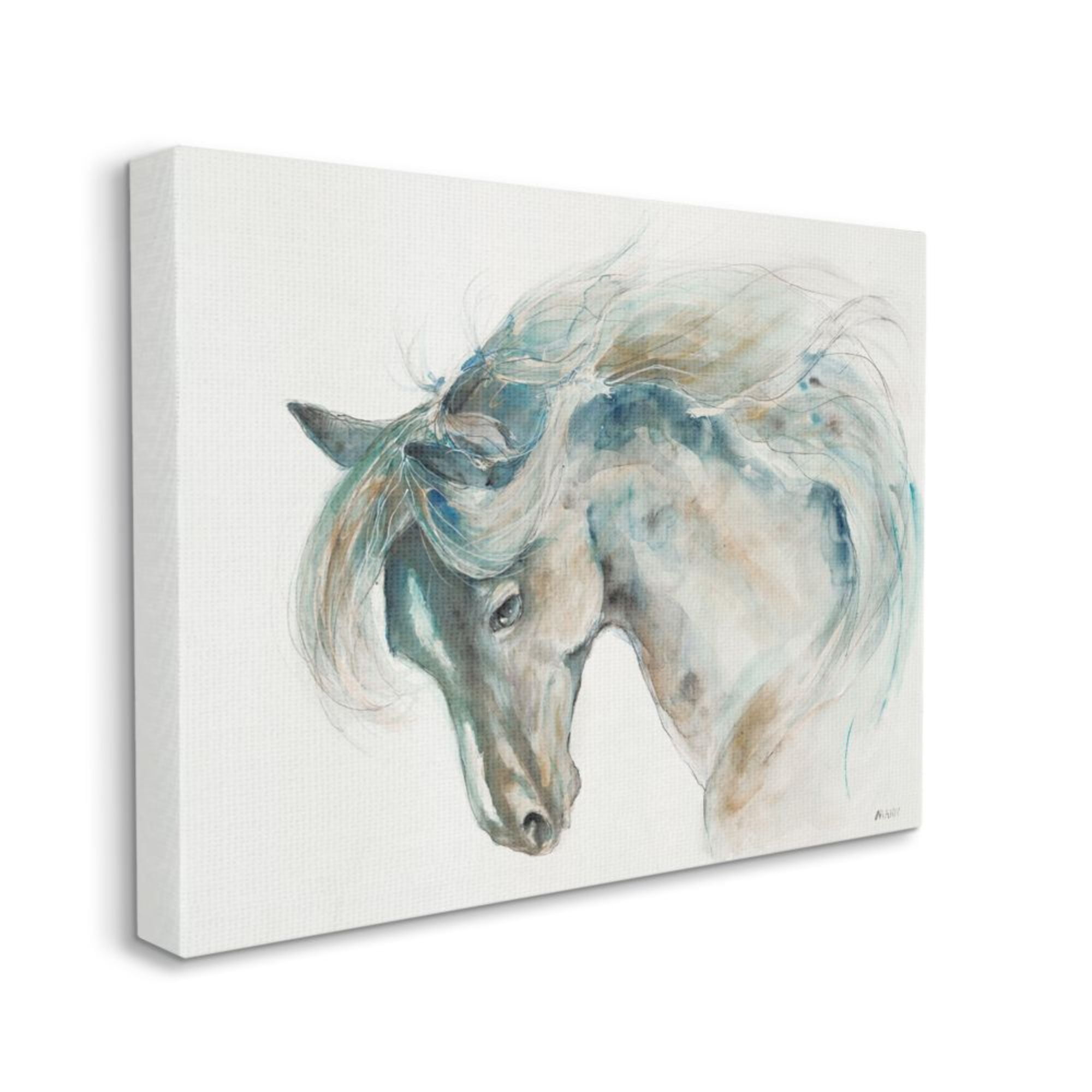 Stupell Industries Minimalist Watercolor Horse Portrait Blue Beige Design by Third and Wall, 36" x 48"