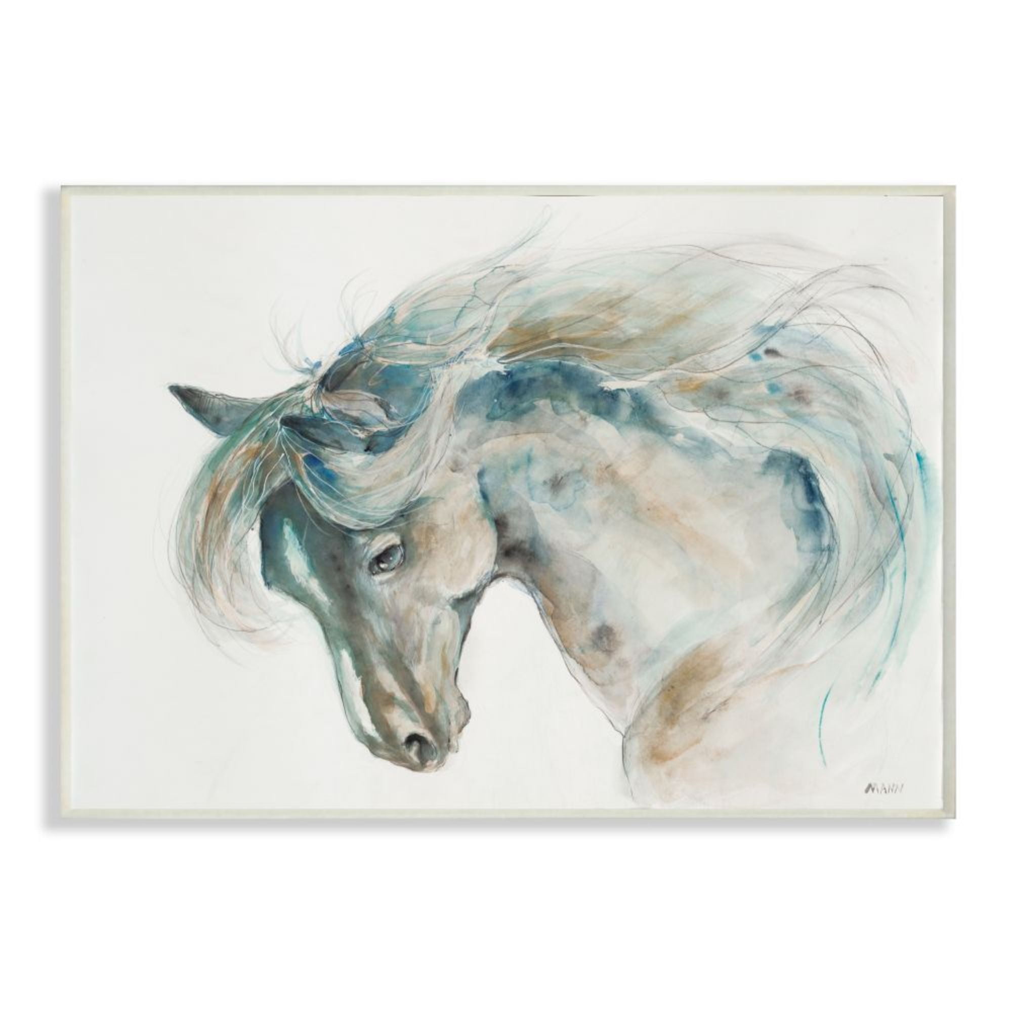 Stupell Industries Minimalist Watercolor Horse Portrait Blue Beige Design by Third and Wall