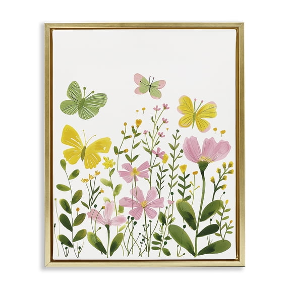 Stupell Industries Minimalist Whimsical Garden Butterflies Gold Floating Frame Canvas Art, 17 x 21, by LSR Design Studio
