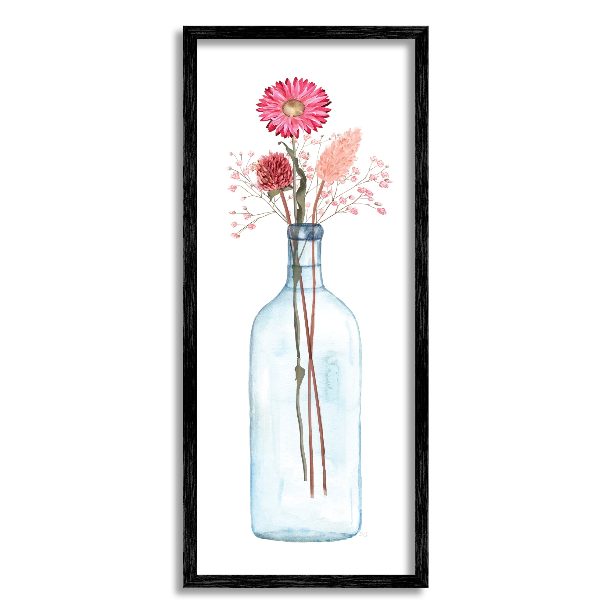 Stupell Industries Minimalistic Aster Flower Arrangement Glass Jar Simple Design Paintings Black Framed Art Print Wall Art, 13x30, by Susan Jill