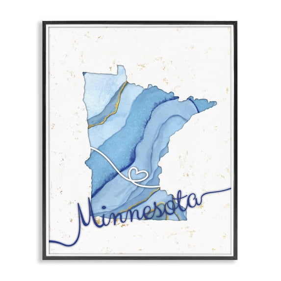 Stupell Industries Glam Minnesota Agate Blue US State Design Black Framed Giclee Art, 16 x 20, by Ziwei Li