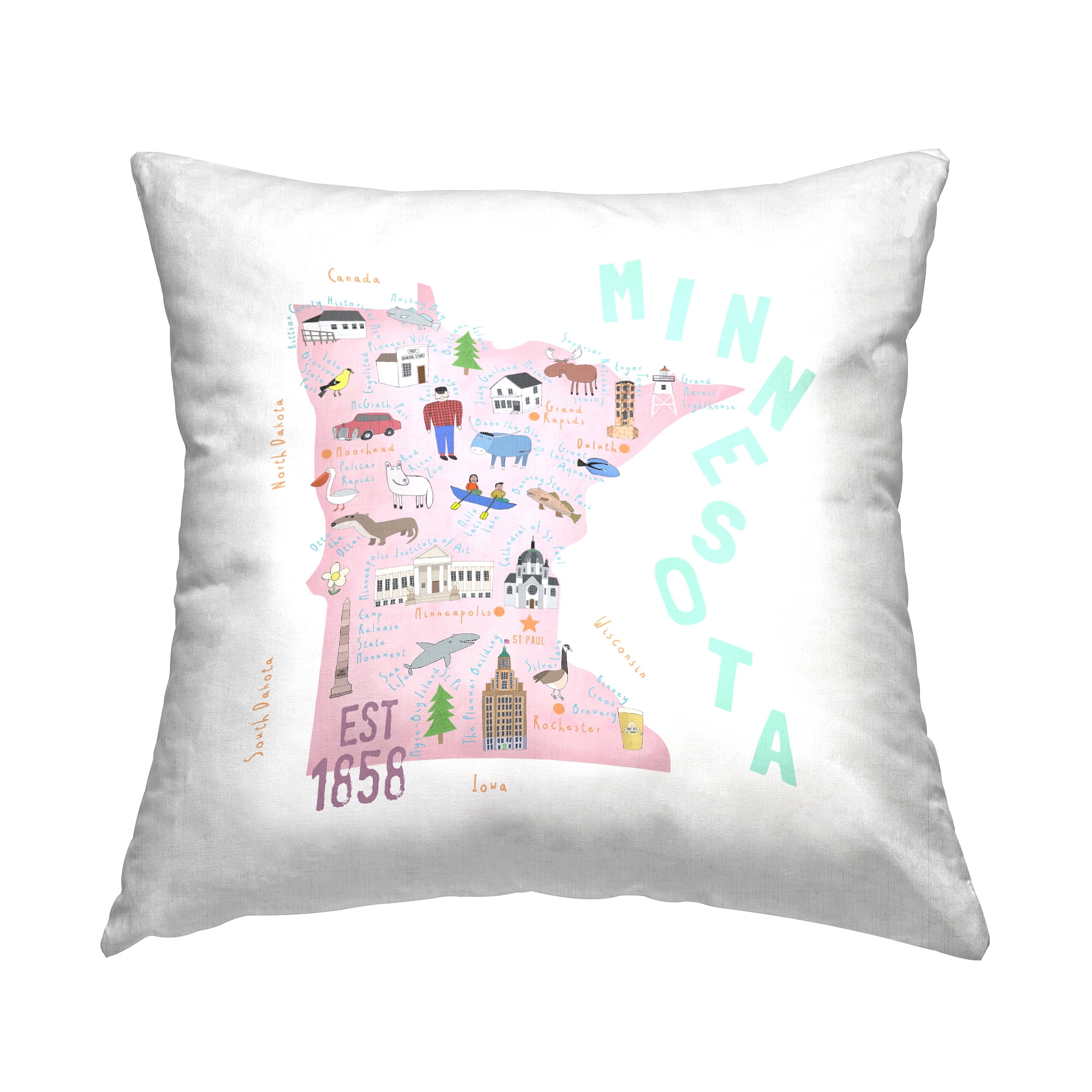 Stupell Industries Minnesota Attractions & Landmarks Square Decorative Printed Throw Pillow, 18 x 18,
