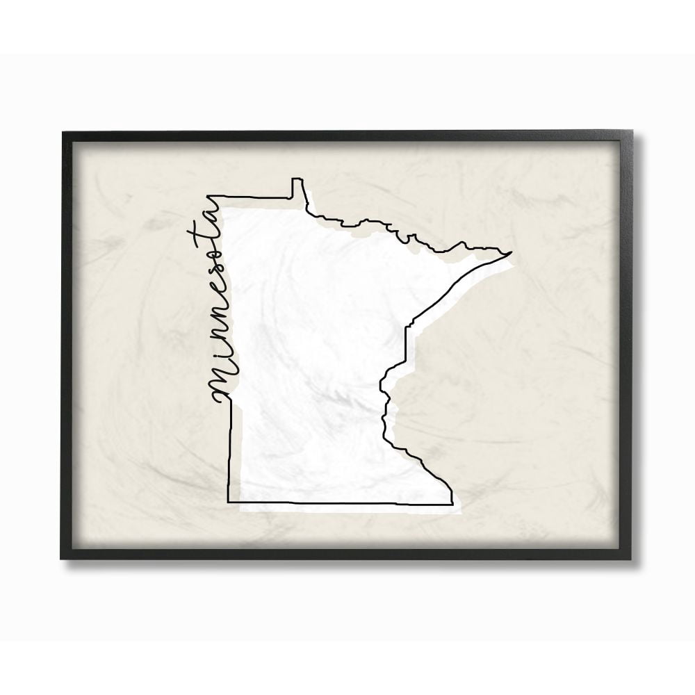 Stupell Industries Minnesota Home State Map Neutral Print Design Framed Giclee Texturized Art by Daphne Polselli