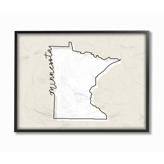 Stupell Industries Minnesota Home State Map Neutral Print Design Framed Giclee Texturized Art by Daphne Polselli