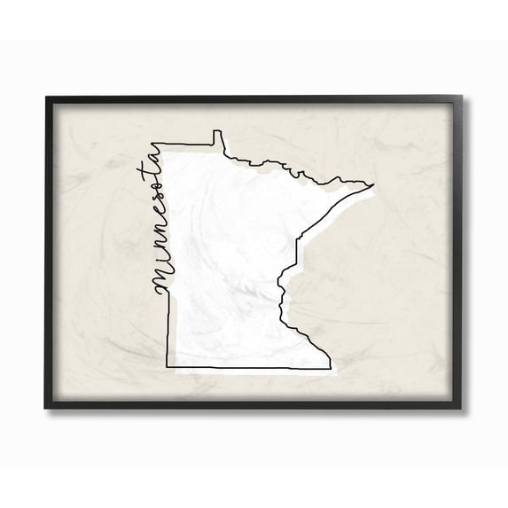 Stupell Industries Minnesota Home State Map Neutral Print Design Framed Giclee Texturized Art by Daphne Polselli