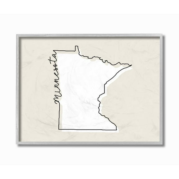 Stupell Industries Minnesota Home State Map Neutral Print Design Gray Farmhouse Rustic Framed Giclee Texturized Art by Daphne Polselli
