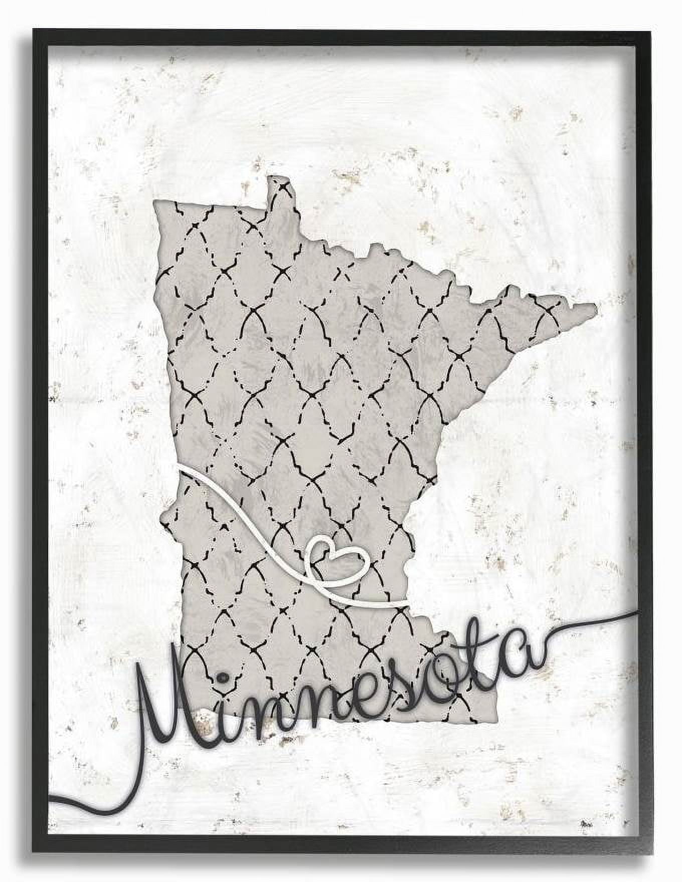 Stupell Industries Minnesota Patterned Grey US State Design Framed Wall Art by Ziwei Li