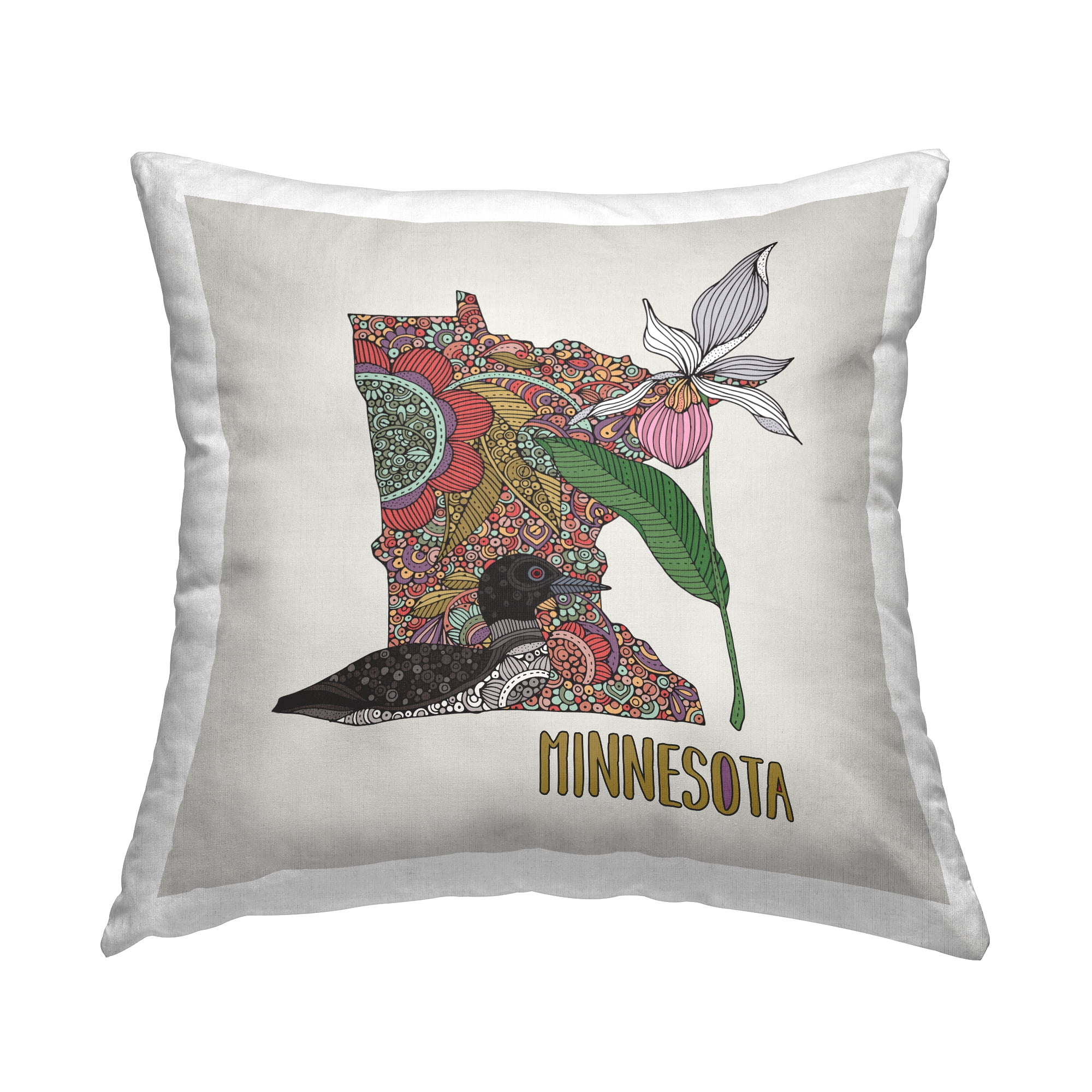 Stupell Industries Minnesota State Flower & Bird Square Decorative Printed Throw Pillow, 18 x 18,