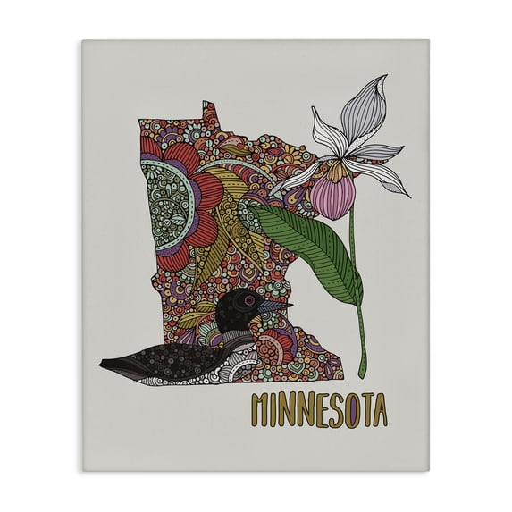 Stupell Industries Bohemian Minnesota State Loon Bird Intricate Blooming Flowers Canvas Art, 16 x 20, by Valentina Harper