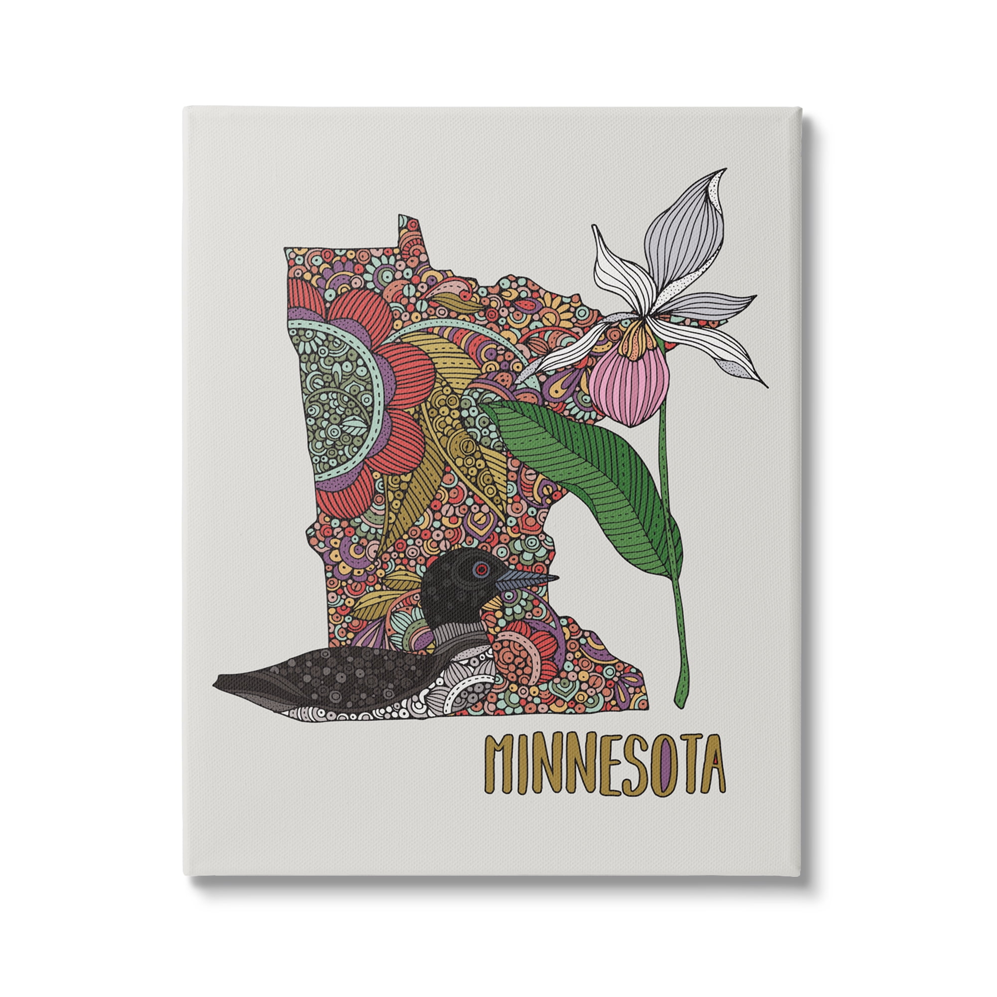 Stupell Industries Minnesota State Loon Bird Intricate Blooming Flowers Graphic Art Gallery Wrapped Canvas Print Wall Art, Design by Valentina Harper