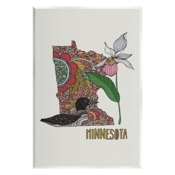 Stupell Industries Minnesota State Loon Bird Intricate Blooming Flowers Graphic Art Unframed Art Print Wall Art, Design by Valentina Harper