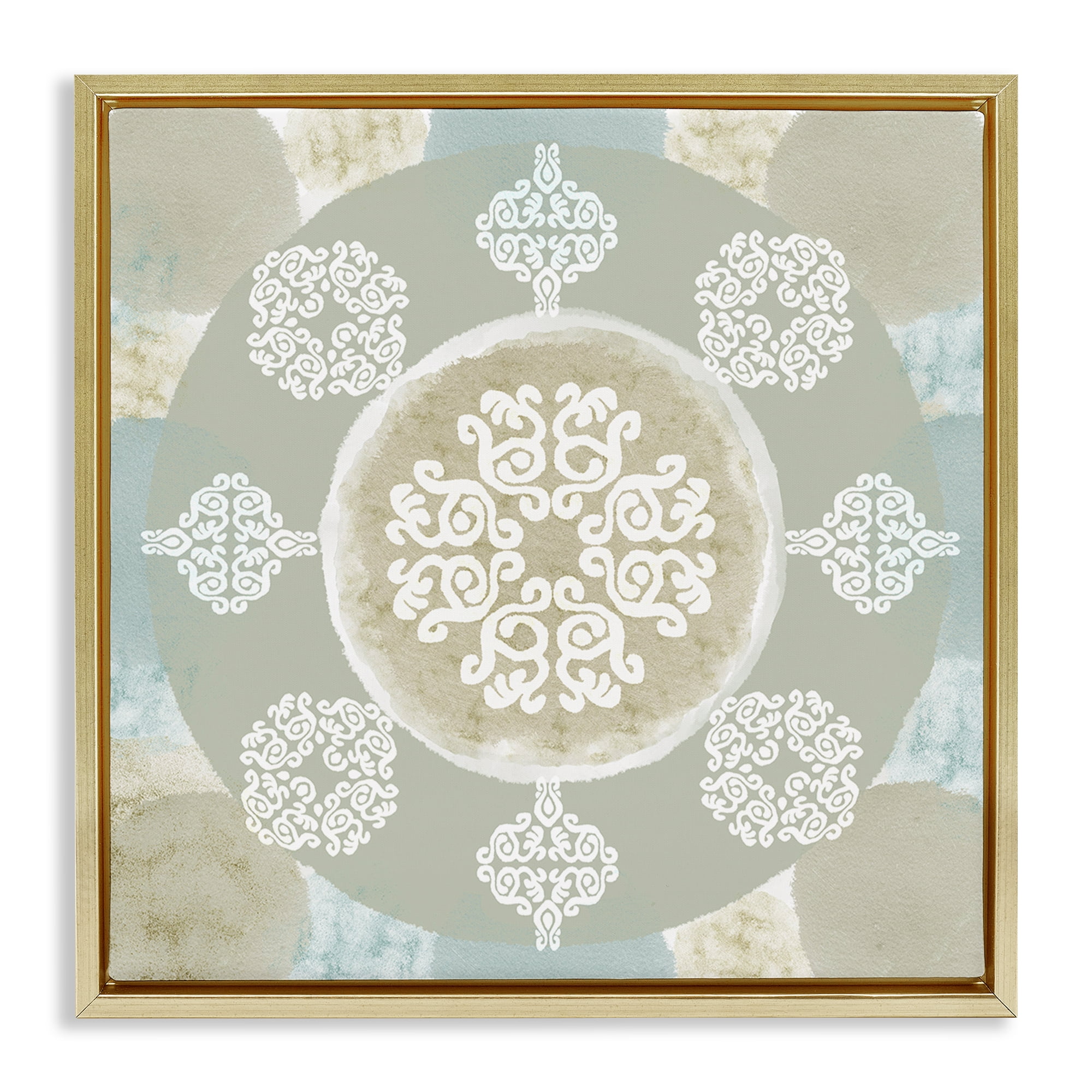 Stupell Industries Mint & Beige Mandala Abstract Painting Gold Floater Framed Canvas Art Print Wall Art, 18 x 18