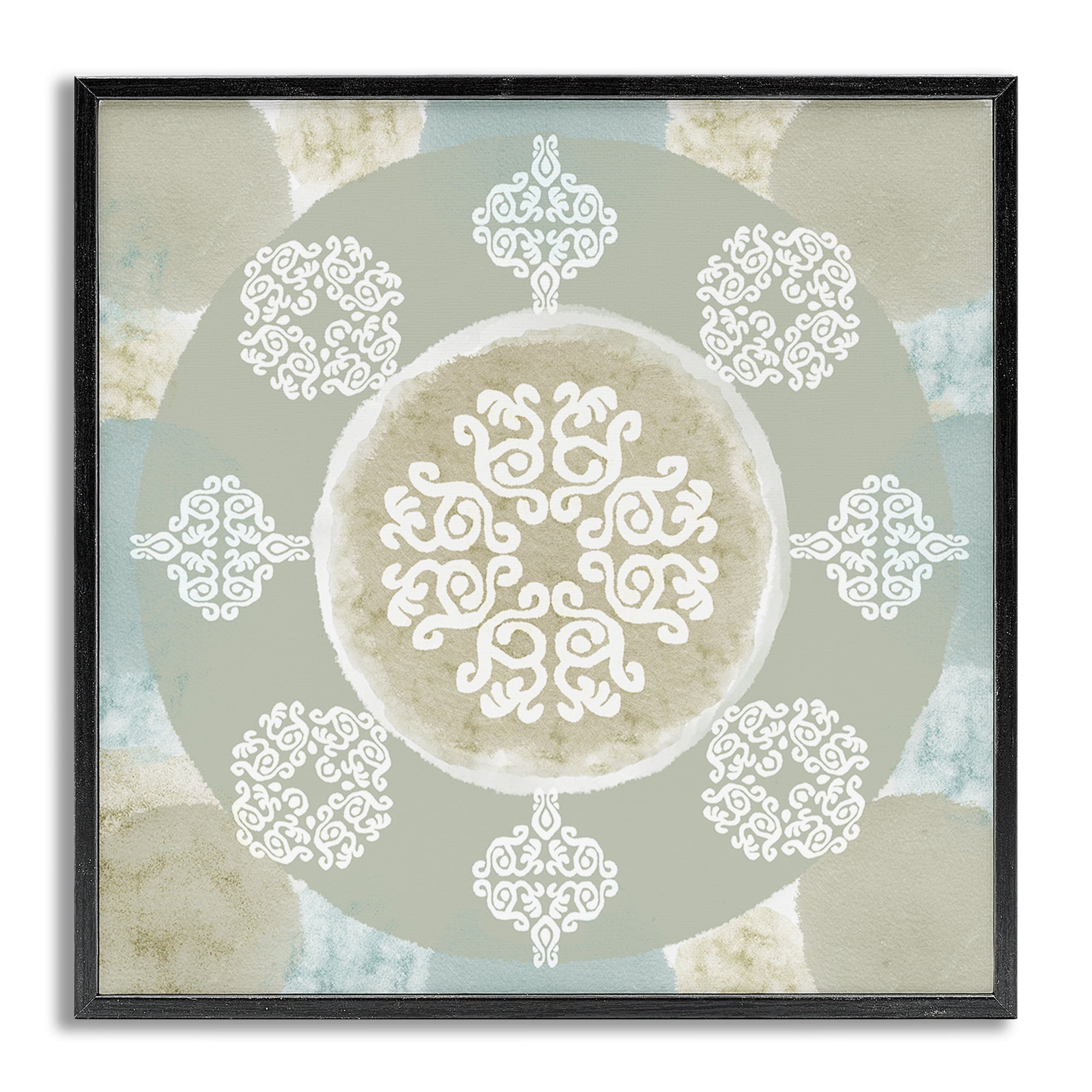 Stupell Industries Mint & Beige Mandala Abstract Painting Gray Framed Art Print Wall Art, 12 x 12