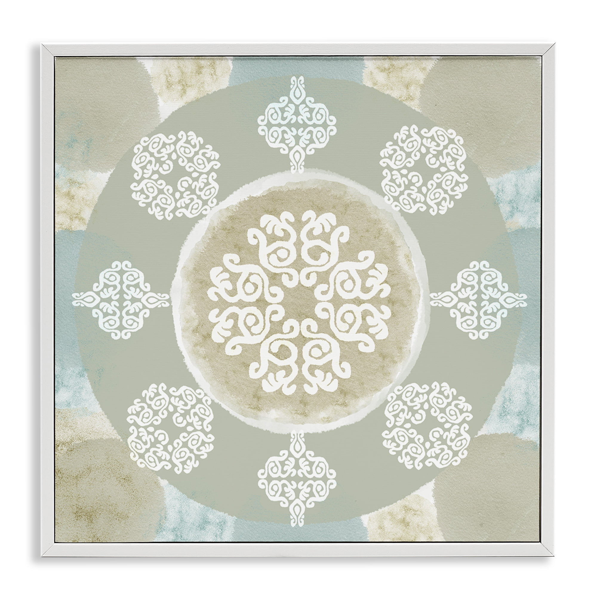 Stupell Industries Mint & Beige Mandala Abstract Painting White Framed Art Print Wall Art, 17 x 17