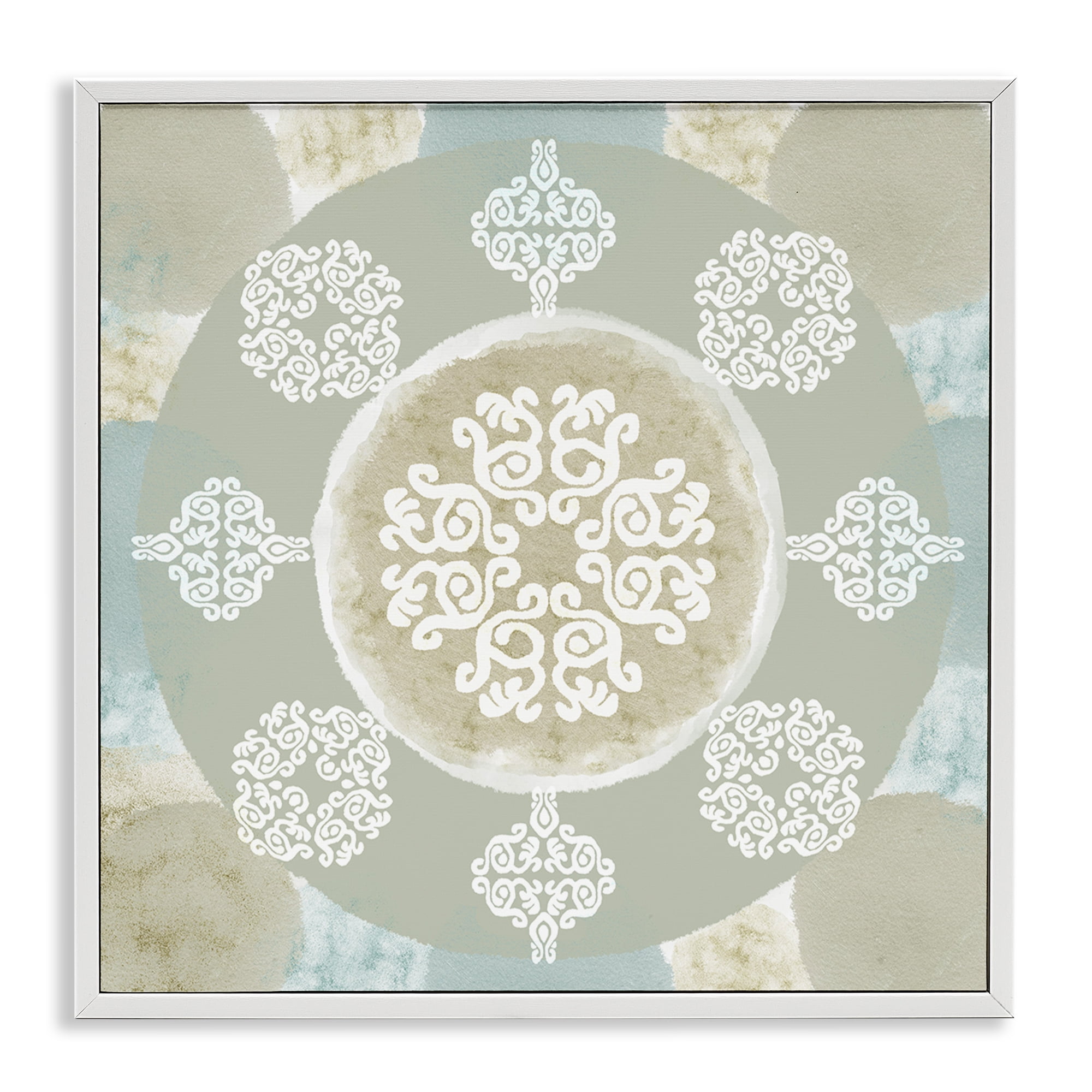 Stupell Industries Mint & Beige Mandala Abstract Painting White Framed Art Print Wall Art, 24 x 24