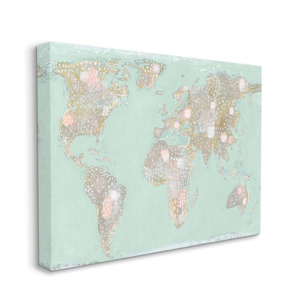 Stupell Industries Mint Brown Patterned Illustrated World Map Canvas Wall Art Design by Lynn Mack, 30" x 40"