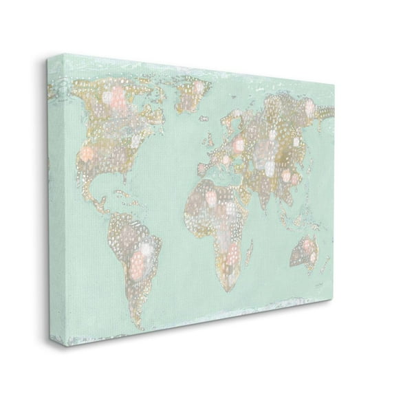 Stupell Industries Mint Brown Patterned Illustrated World Map Canvas Wall Art Design by Lynn Mack, 30" x 40"