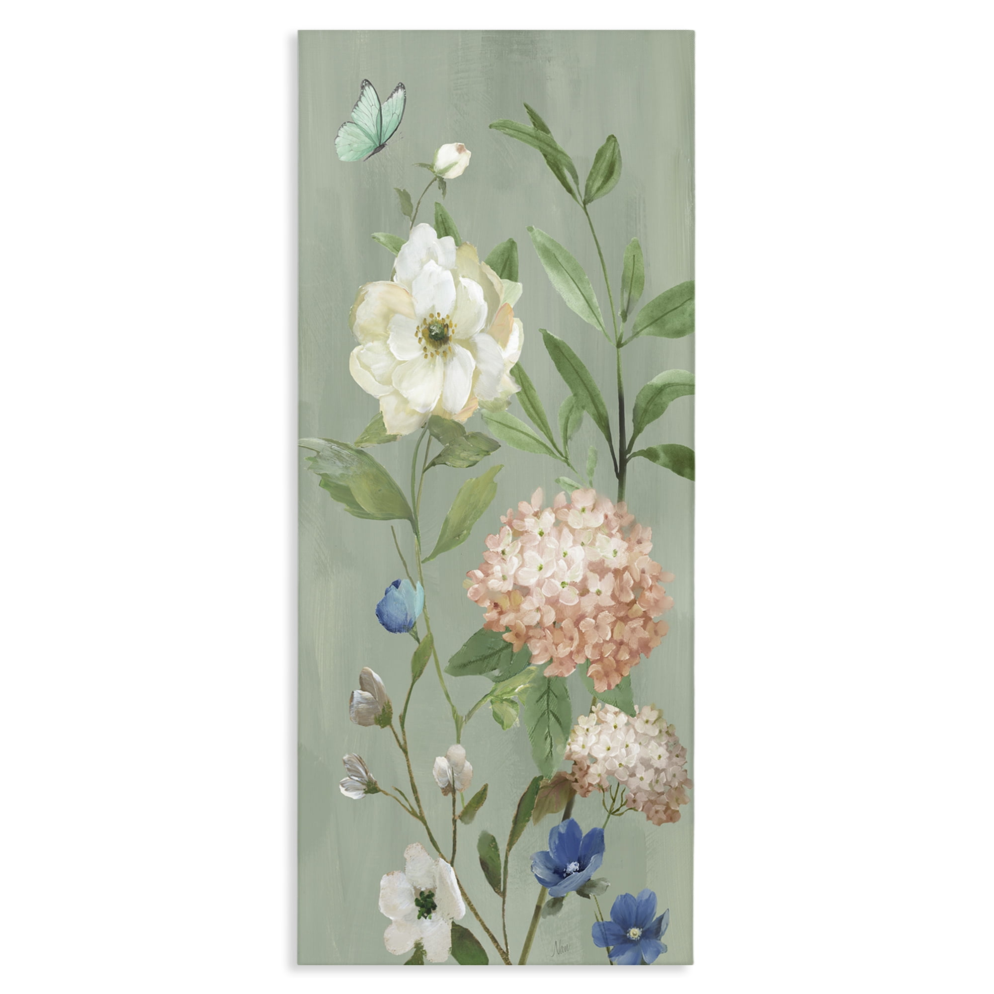 Stupell Industries Mint Floral Cluster & Butterfly Canvas Wall Art, design by Nan