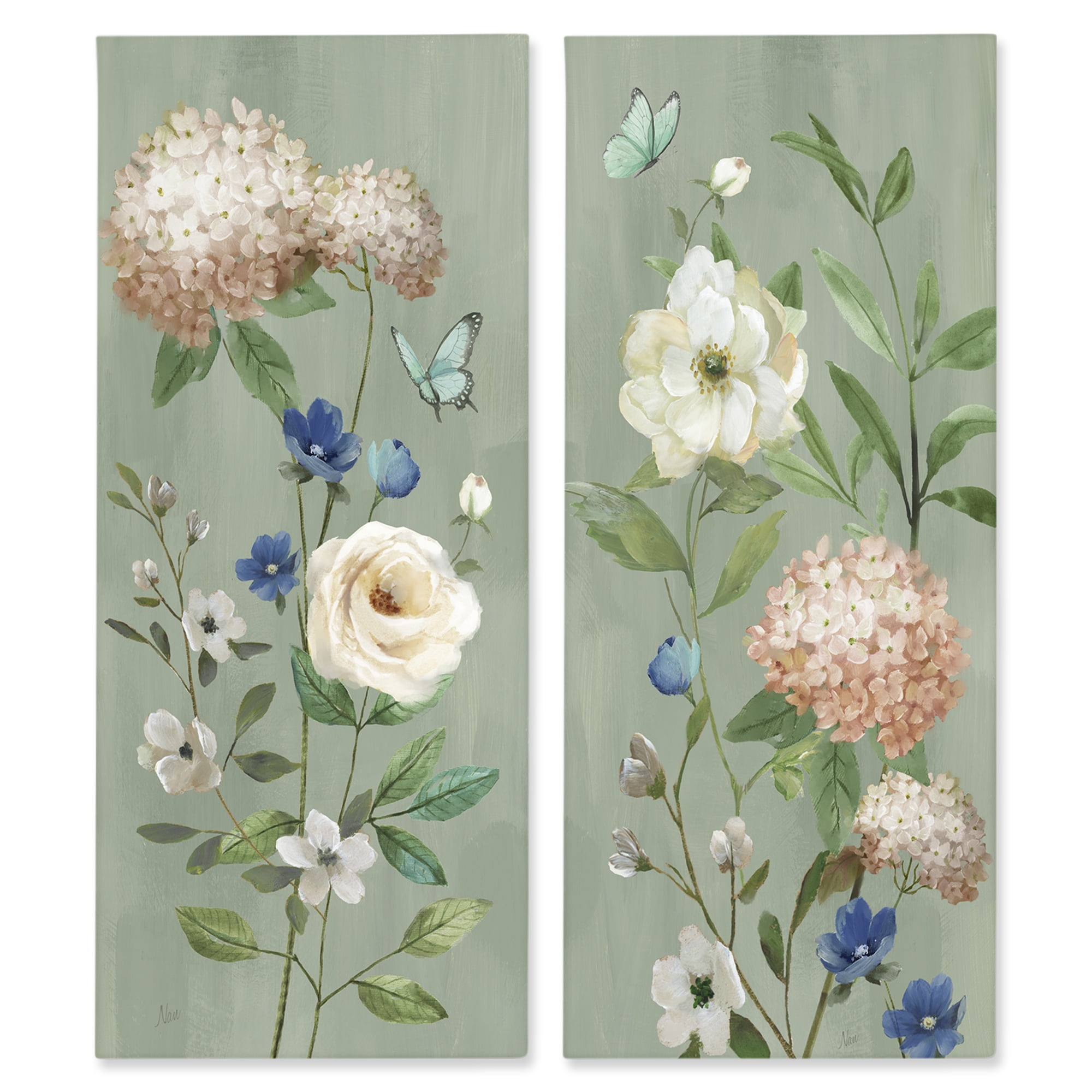 Stupell Industries Mint Hydrangeas & Roses 2 Piece Canvas Wall Art Set, design by Nan