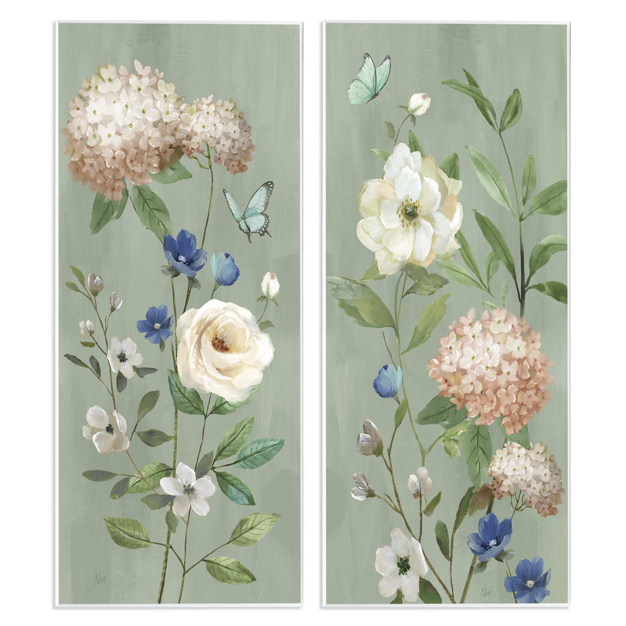 Stupell Industries Mint Hydrangeas & Roses 2 Piece Wall Plaque Art Set, design by Nan