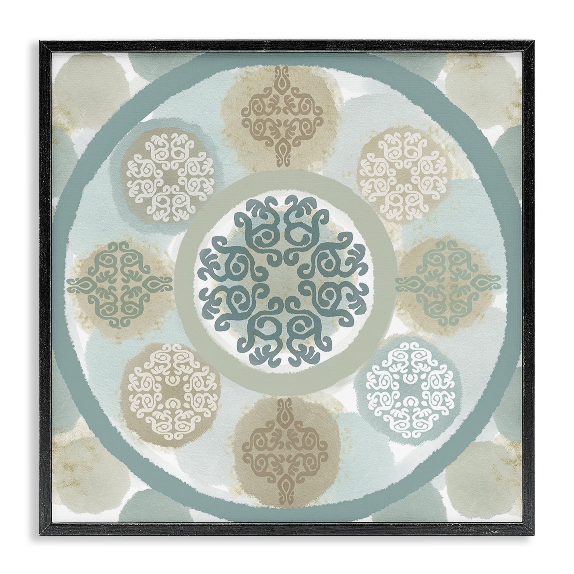 Stupell Industries Mint Mandala Fractals Abstract Painting Black Framed Art Print Wall Art, 12 x 12