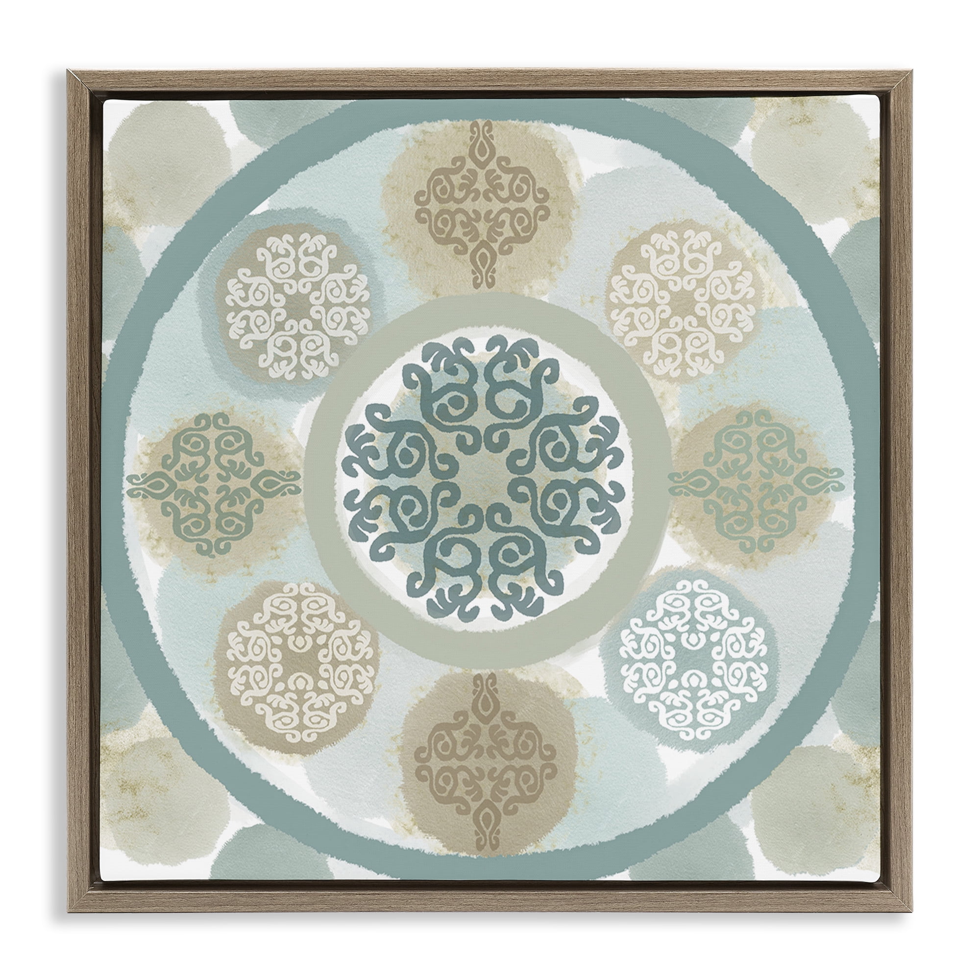Stupell Industries Mint Mandala Fractals Abstract Painting Brown Floater Framed Canvas Art Print Wall Art, 18 x 18