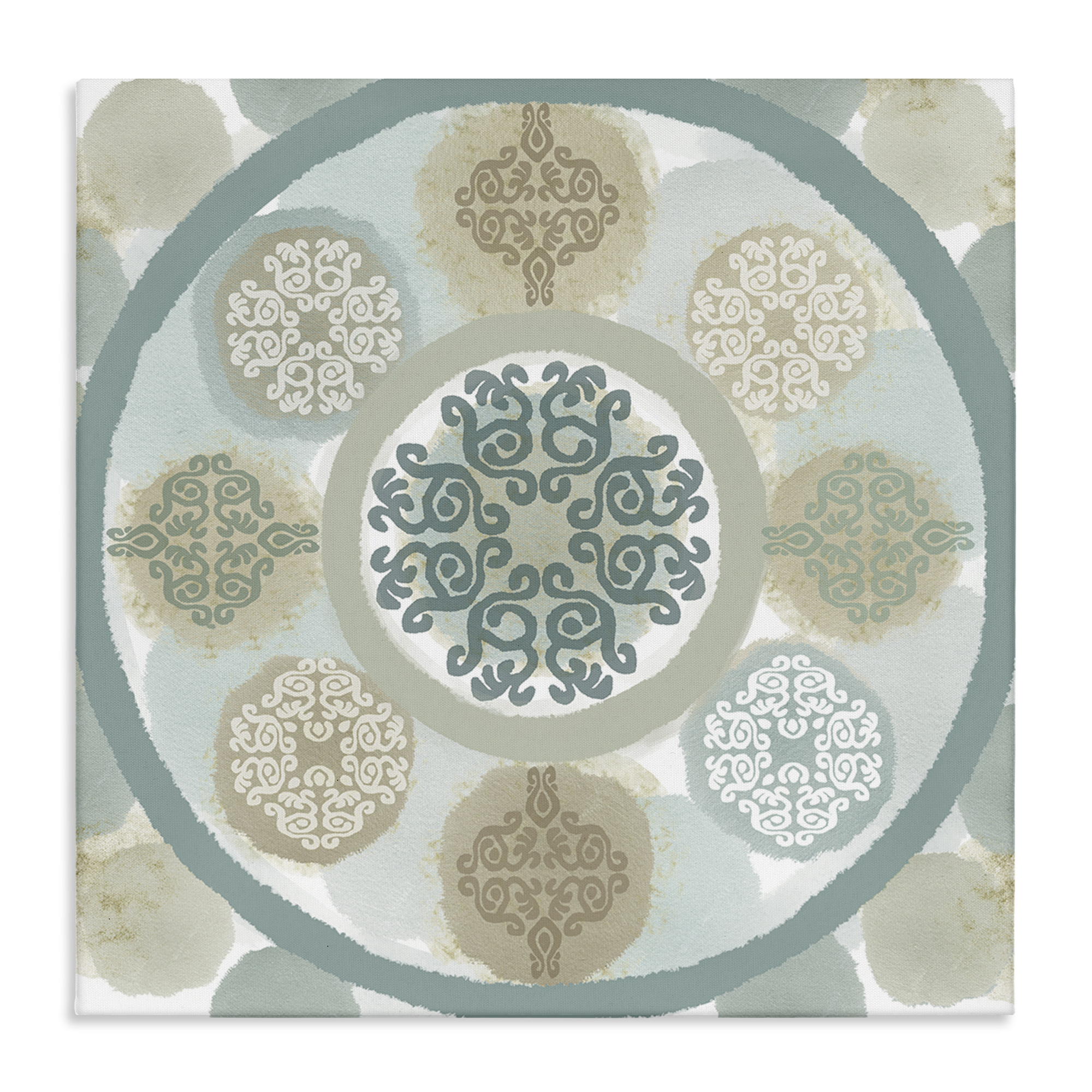Stupell Industries Mint Mandala Fractals Abstract Painting Gallery Wrapped Canvas Art Print Wall Art, 30 x 30