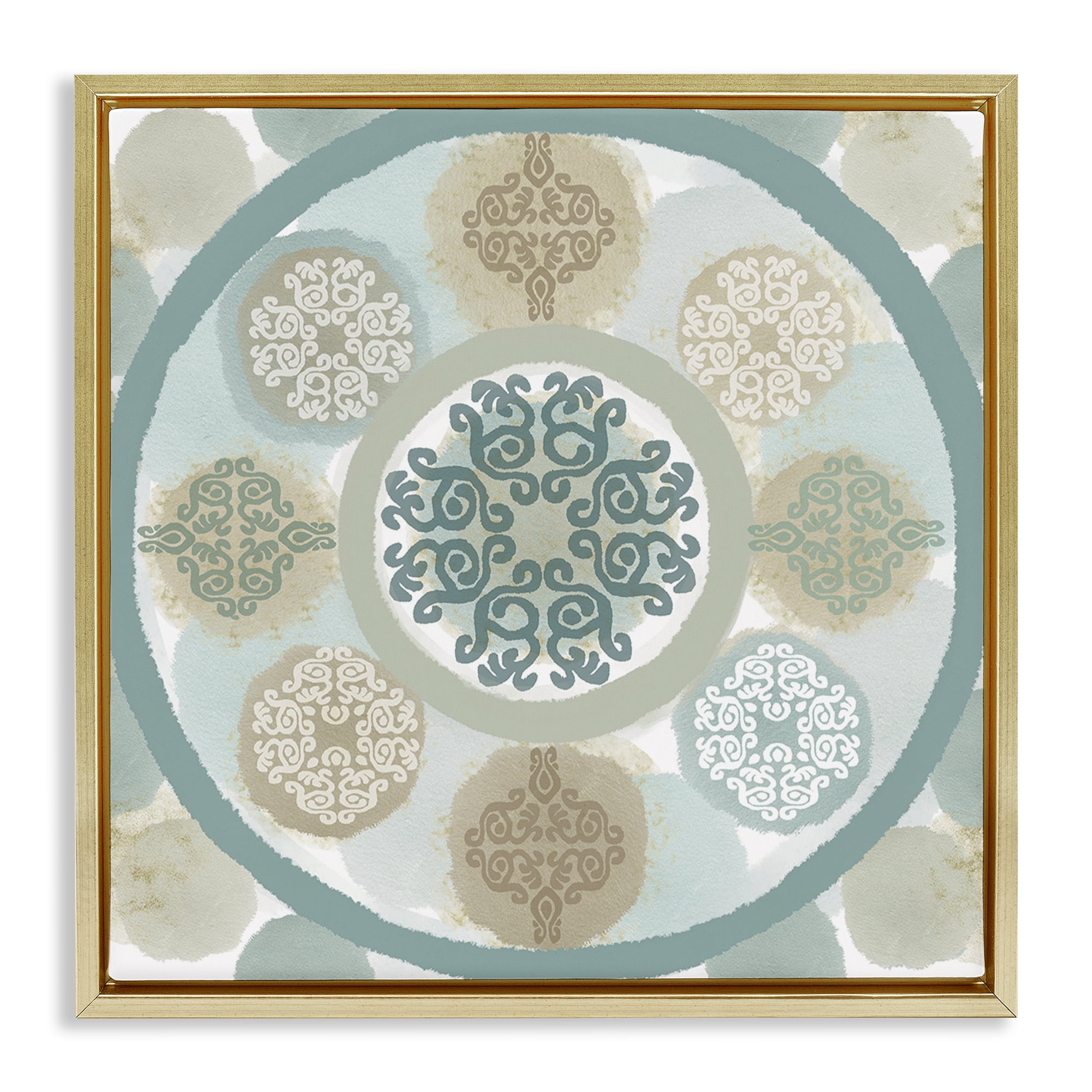 Stupell Industries Mint Mandala Fractals Abstract Painting Gold Floater Framed Canvas Art Print Wall Art, 25 x 25