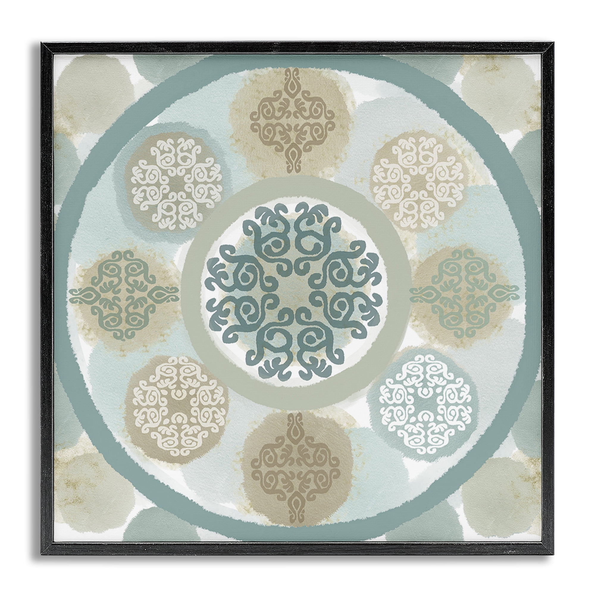 Stupell Industries Mint Mandala Fractals Abstract Painting Gray Framed Art Print Wall Art, 24 x 24
