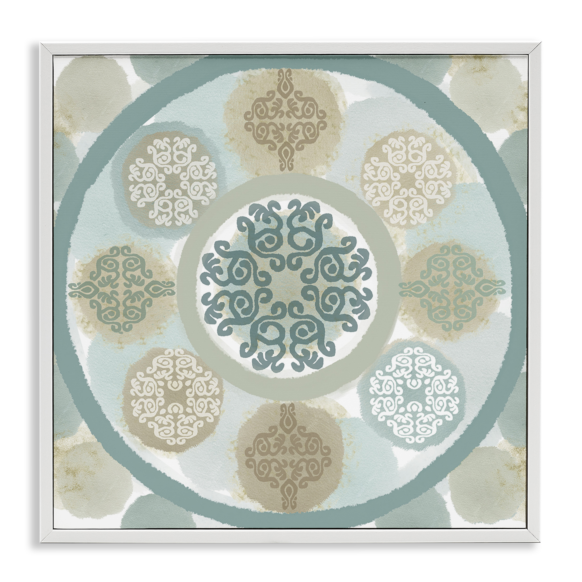 Stupell Industries Mint Mandala Fractals Abstract Painting White Framed Art Print Wall Art, 24 x 24