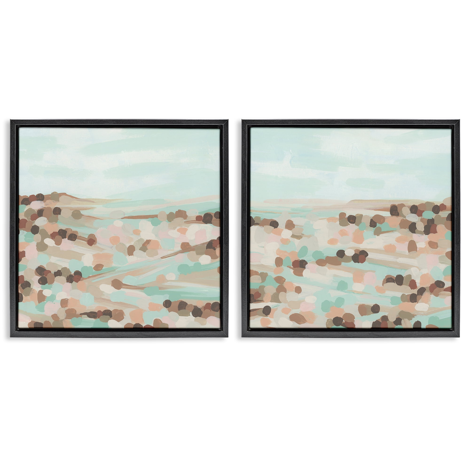 Stupell Industries Mint Pastel Abstract Vista Landscape & Nature Painting Black Floater Framed Canvas Art Print Wall Art, 18 x 18, Set of 2