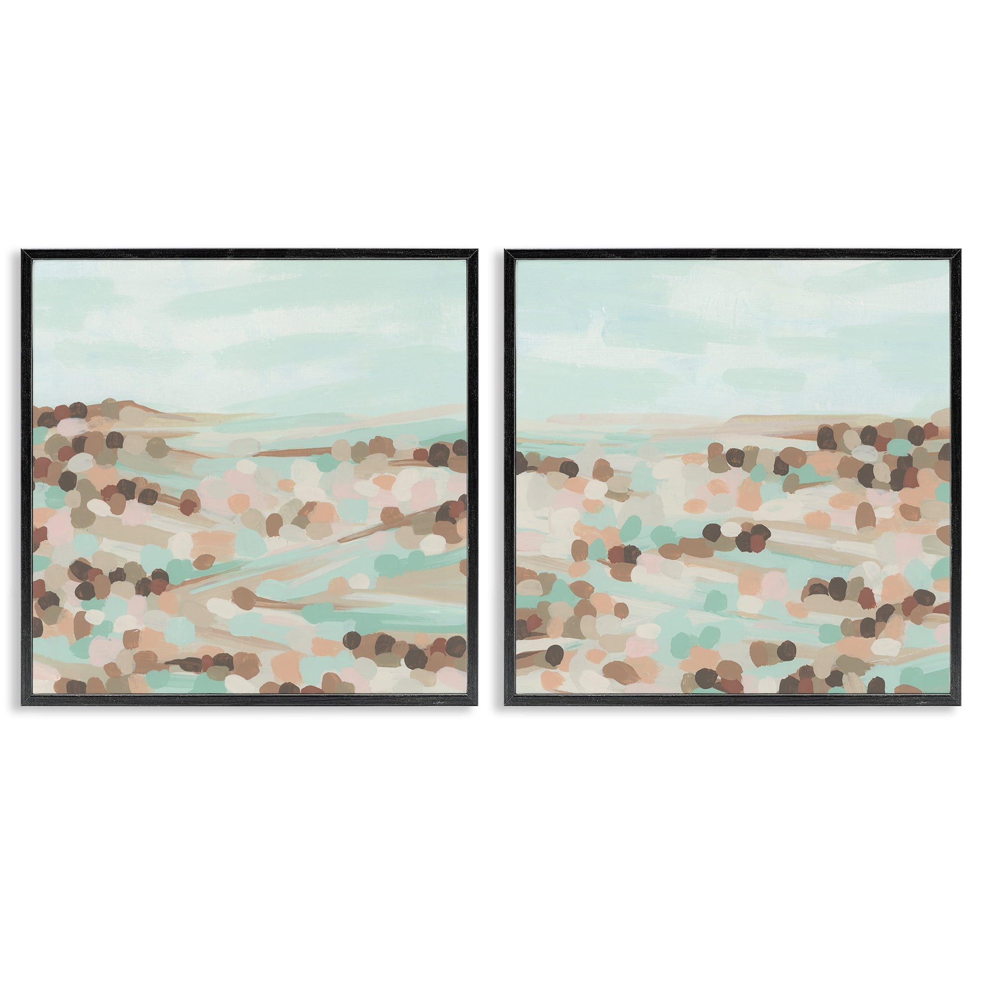 Stupell Industries Mint Pastel Abstract Vista Landscape & Nature Painting Black Framed Art Print Wall Art, 24 x 24, Set of 2