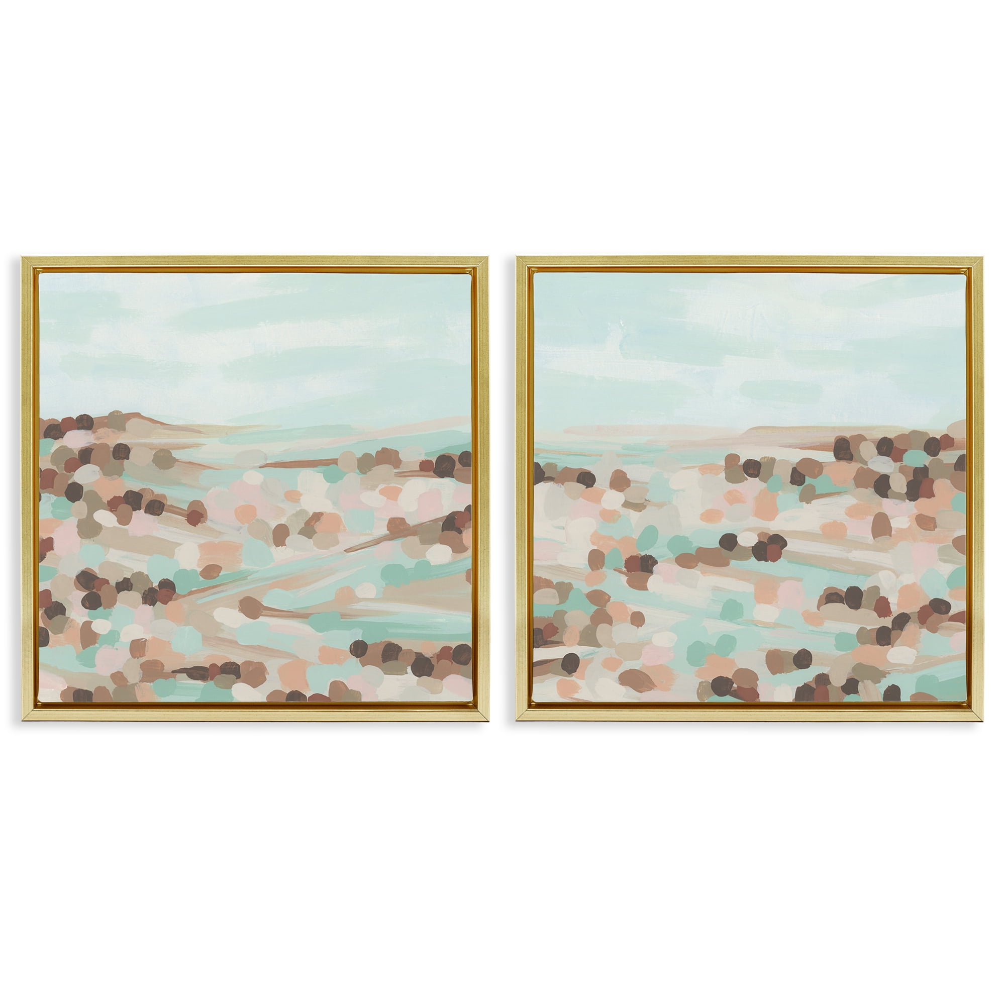 Stupell Industries Mint Pastel Abstract Vista Landscape & Nature Painting Gold Floater Framed Canvas Art Print Wall Art, 25 x 25, Set of 2
