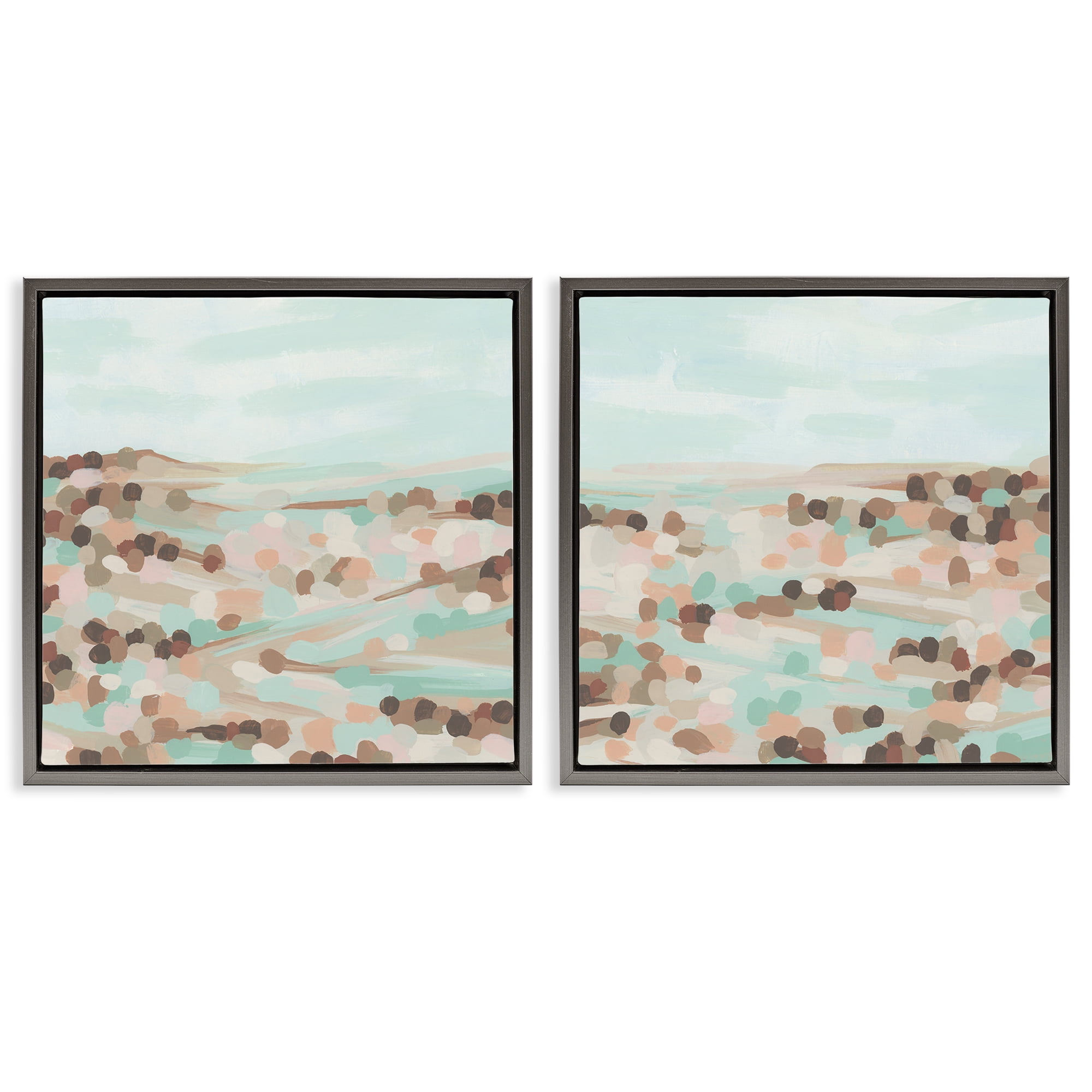 Stupell Industries Mint Pastel Abstract Vista Landscape & Nature Painting Gray Floater Framed Canvas Art Print Wall Art, 18 x 18, Set of 2