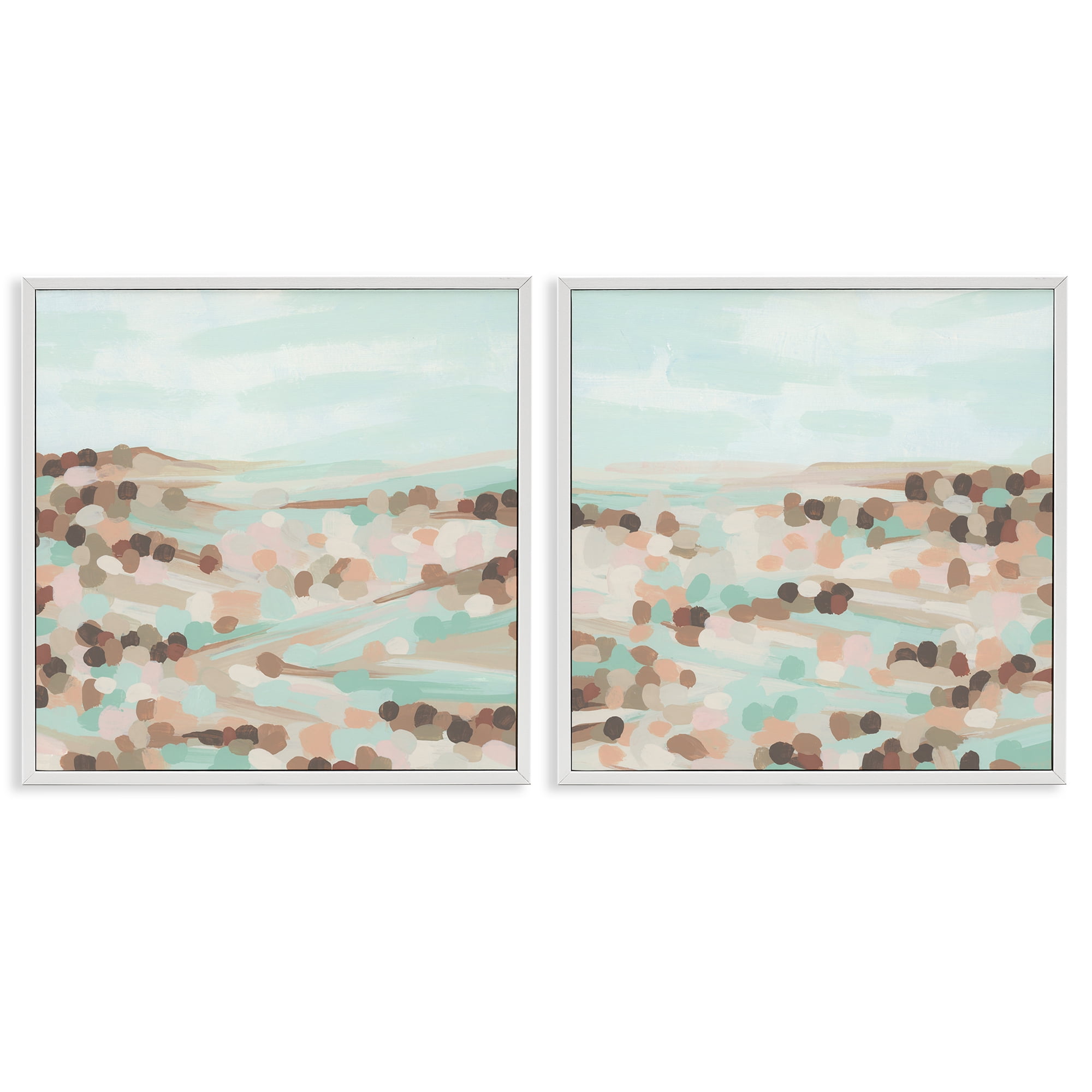 Stupell Industries Mint Pastel Abstract Vista Landscape & Nature Painting White Framed Art Print Wall Art, 12 x 12, Set of 2