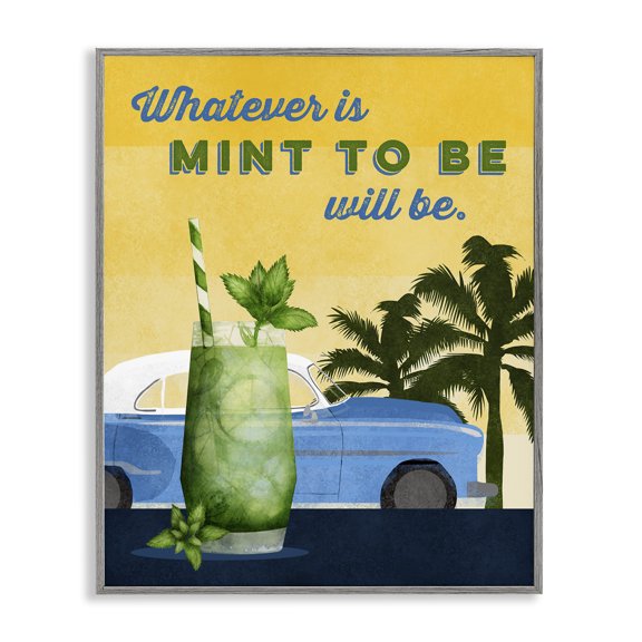 Stupell Industries Mint To Be Cocktail Gray Framed Giclee Art design by Brett Blumenthal, 14 x 11