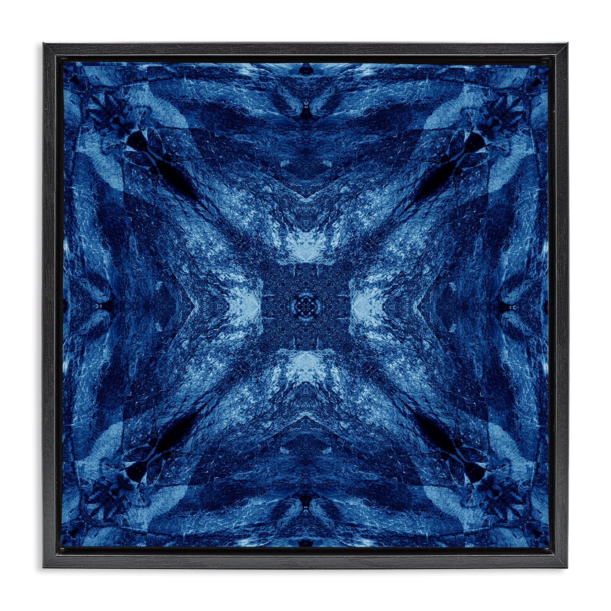 Stupell Industries Mirrored Blue Pattern Abstract Painting Black Floater Framed Canvas Art Print Wall Art, 18 x 18
