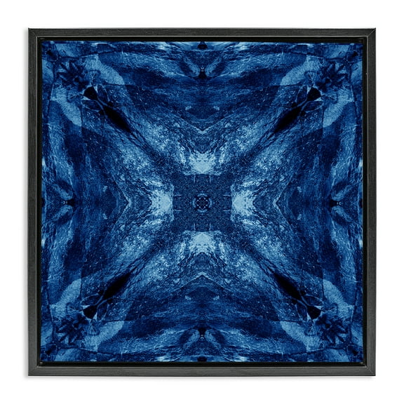 Stupell Industries Mirrored Blue Pattern Abstract Painting Black Floater Framed Canvas Art Print Wall Art, 18 x 18
