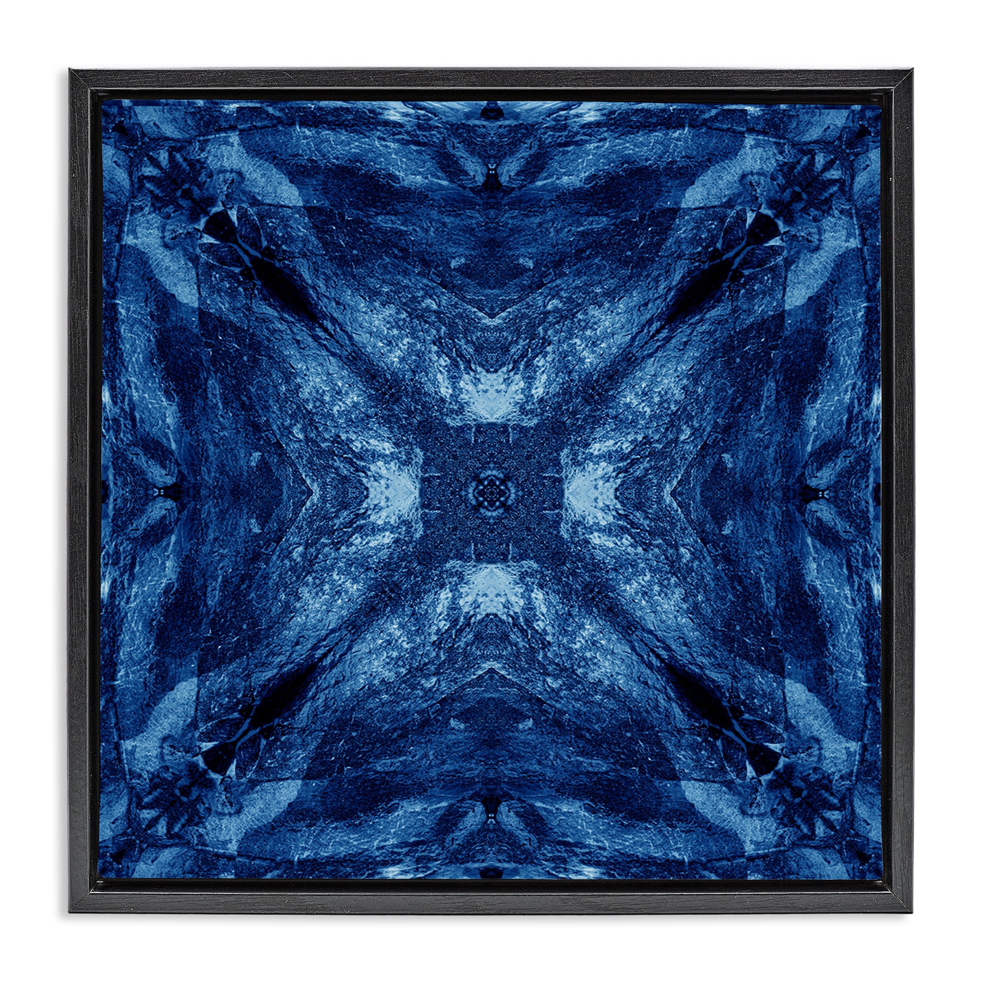 Stupell Industries Mirrored Blue Pattern Abstract Painting Black Floater Framed Canvas Art Print Wall Art, 25 x 25