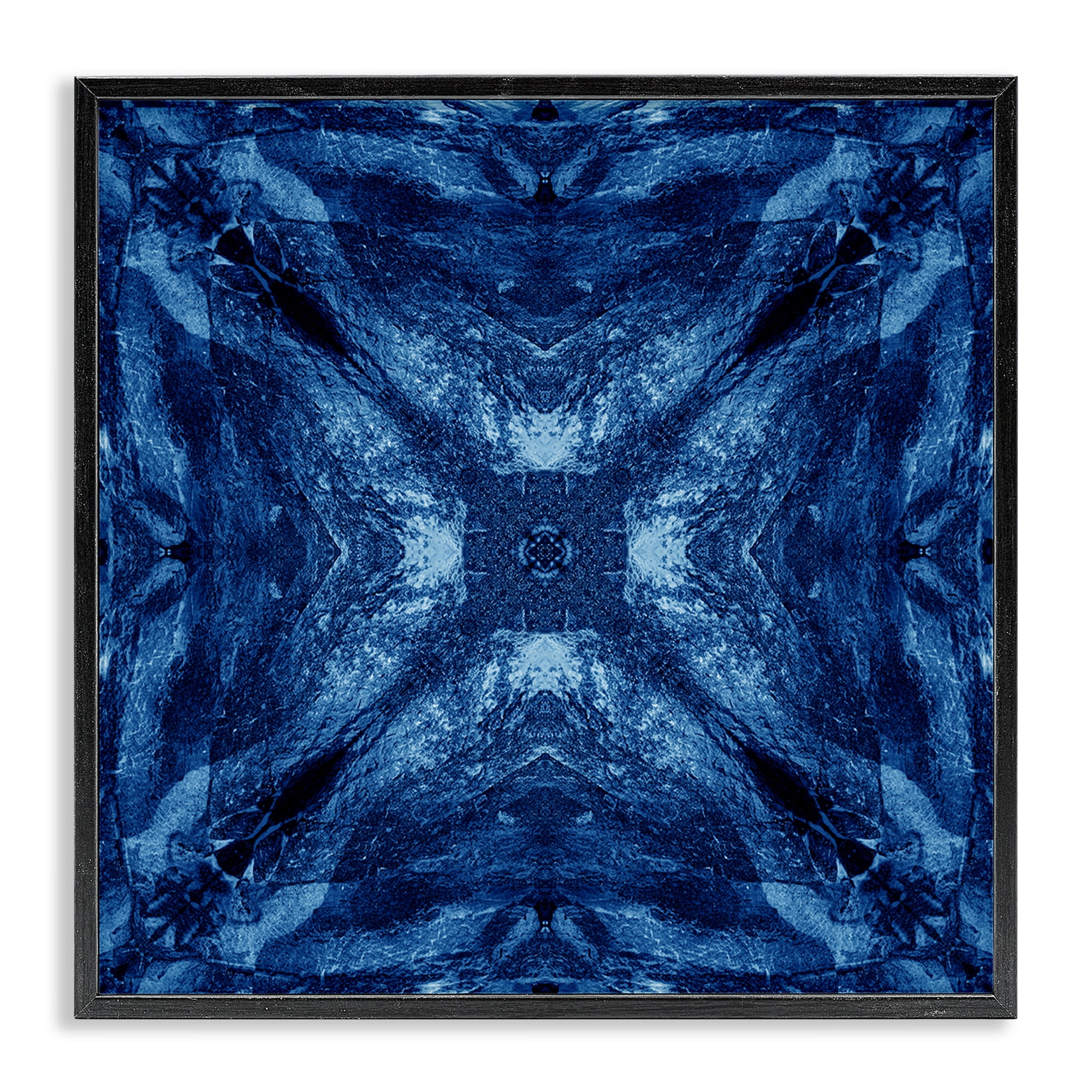 Stupell Industries Mirrored Blue Pattern Abstract Painting Black Framed Art Print Wall Art, 17 x 17